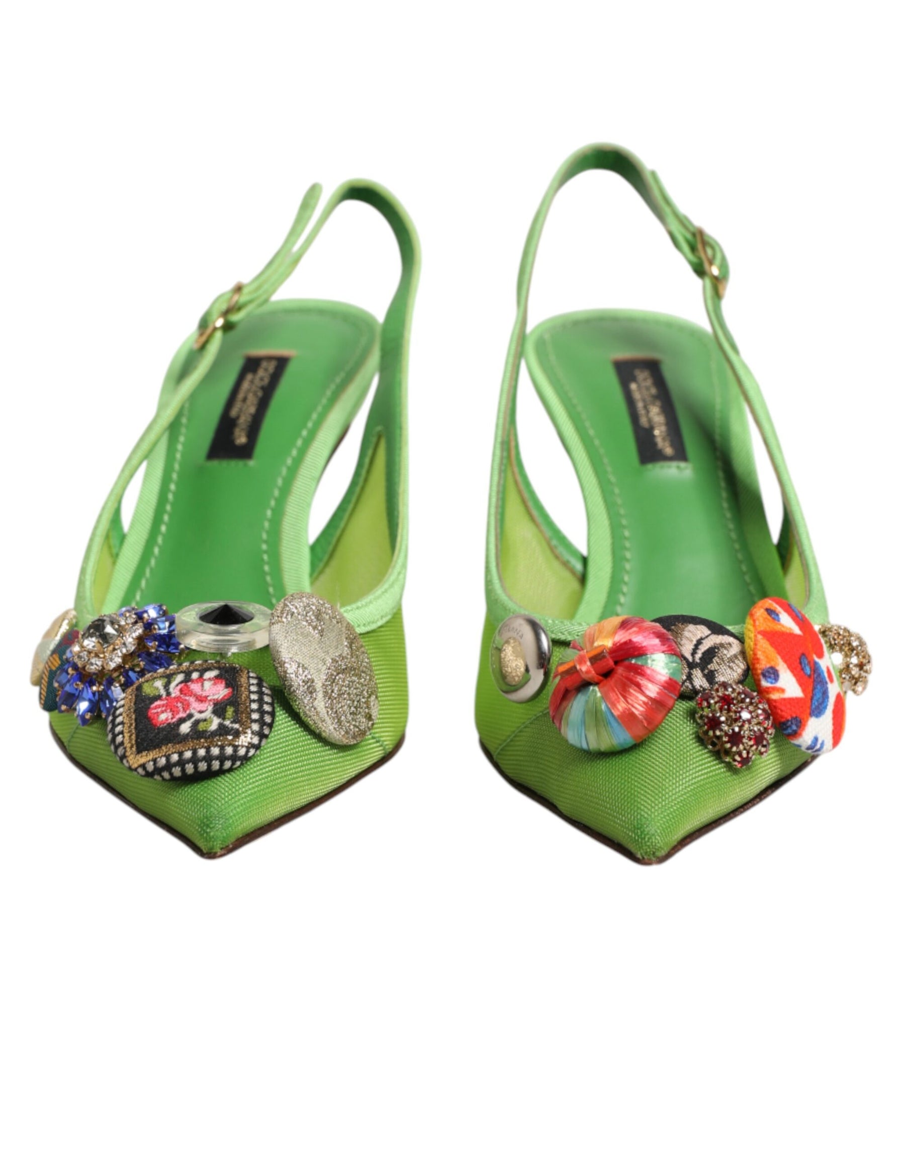 Dolce & Gabbana Green Embellished Heels Slingbacks Shoes | Regal Royce