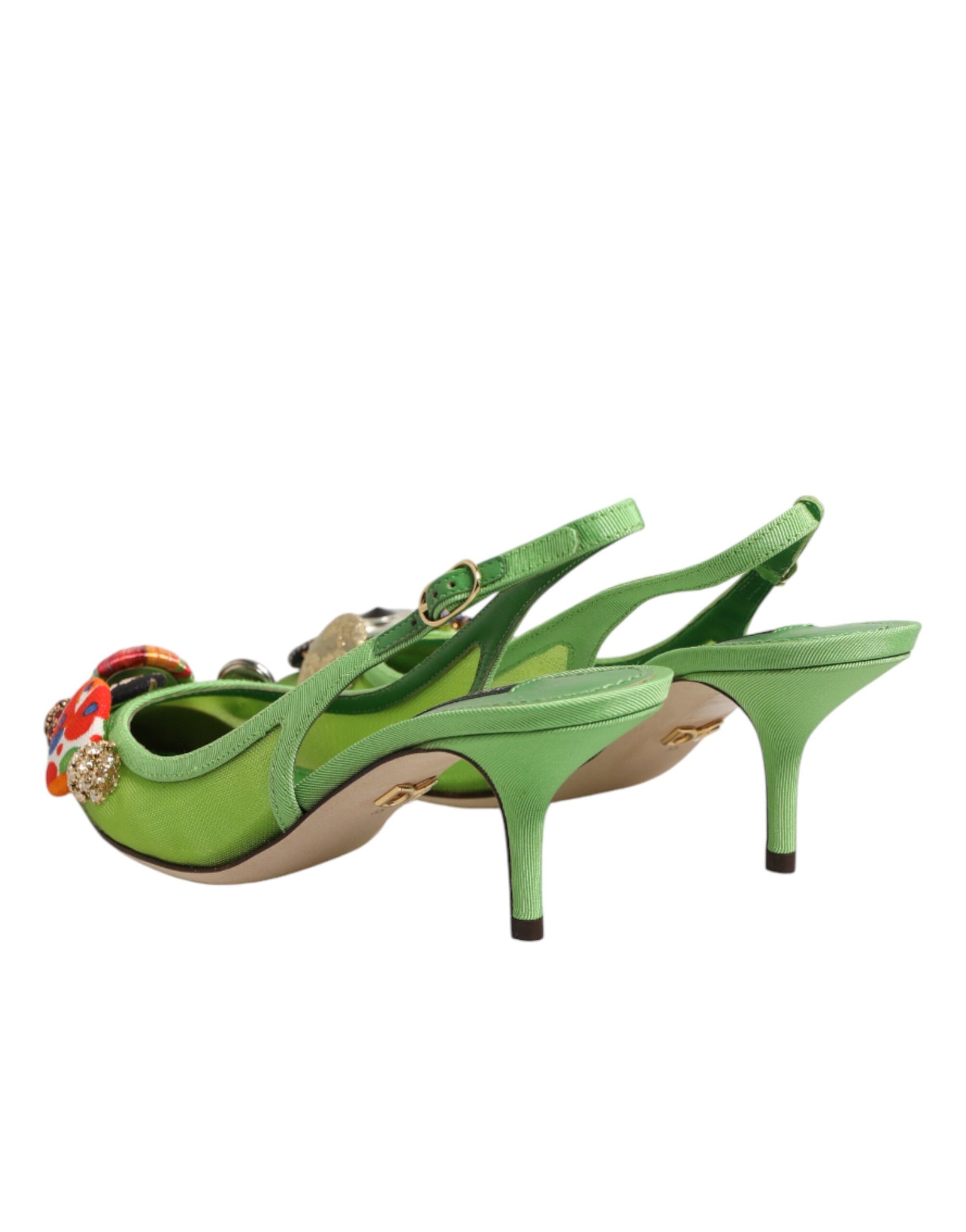 Dolce & Gabbana Green Embellished Heels Slingbacks Shoes | Regal Royce