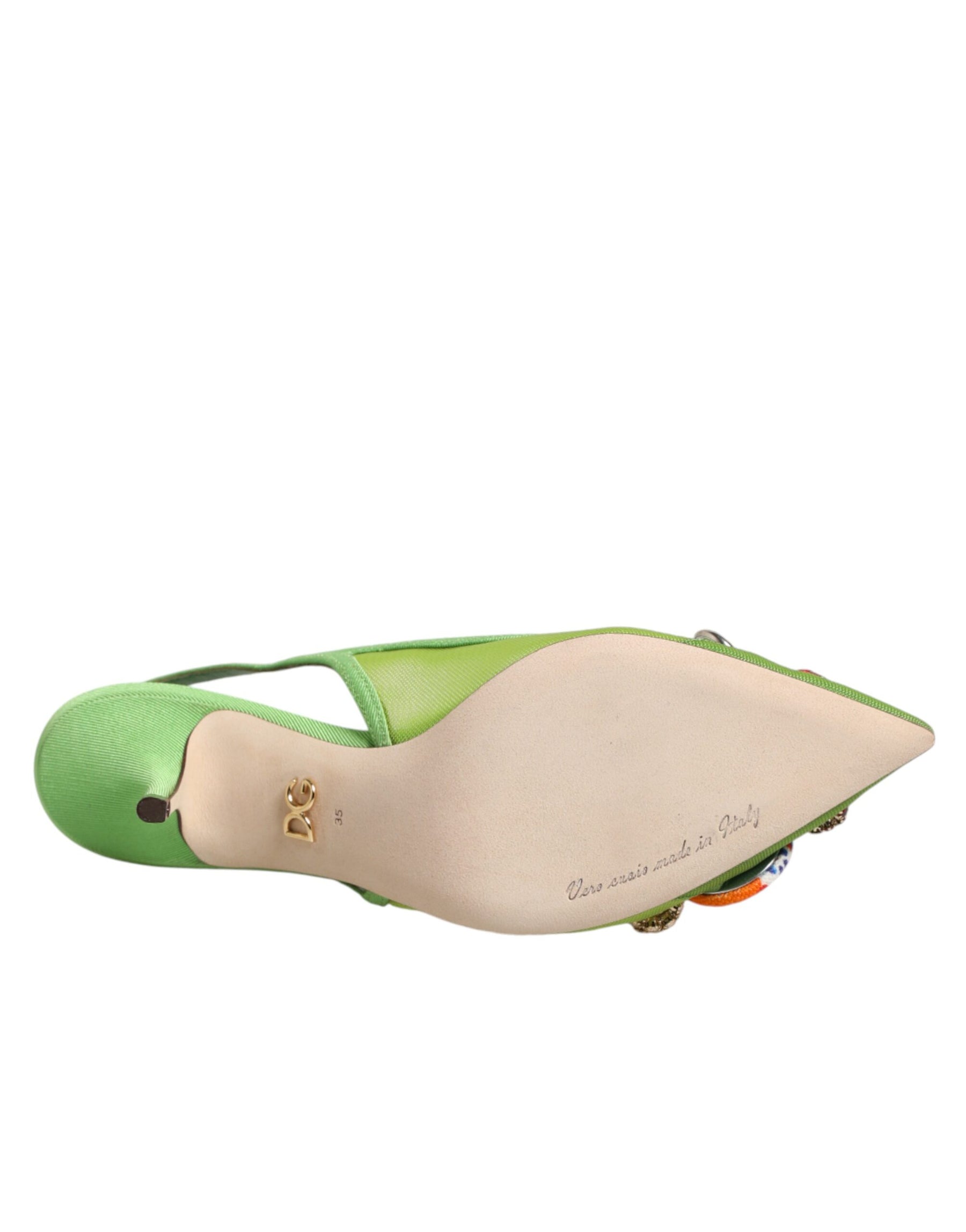 Dolce & Gabbana Green Embellished Heels Slingbacks Shoes | Regal Royce