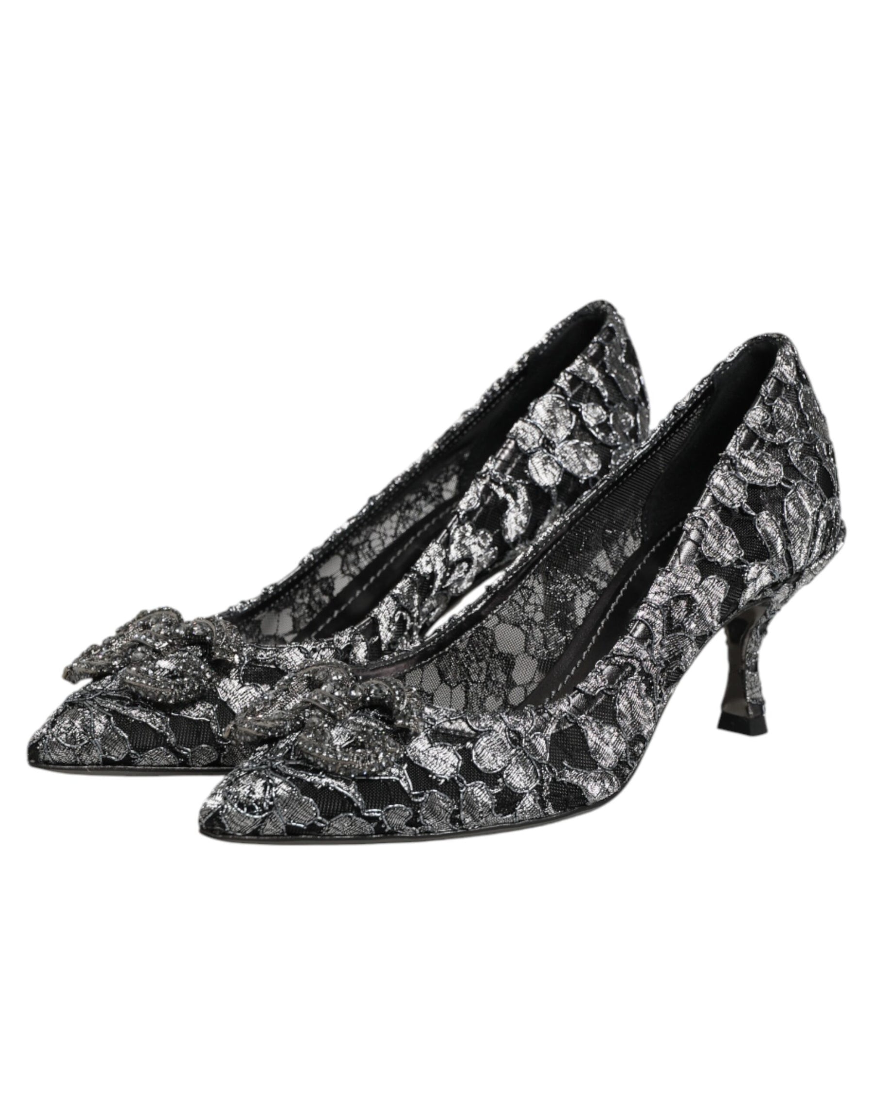 Dolce & Gabbana Silver Lace DG Amore Heels Pumps Shoes | Regal Royce