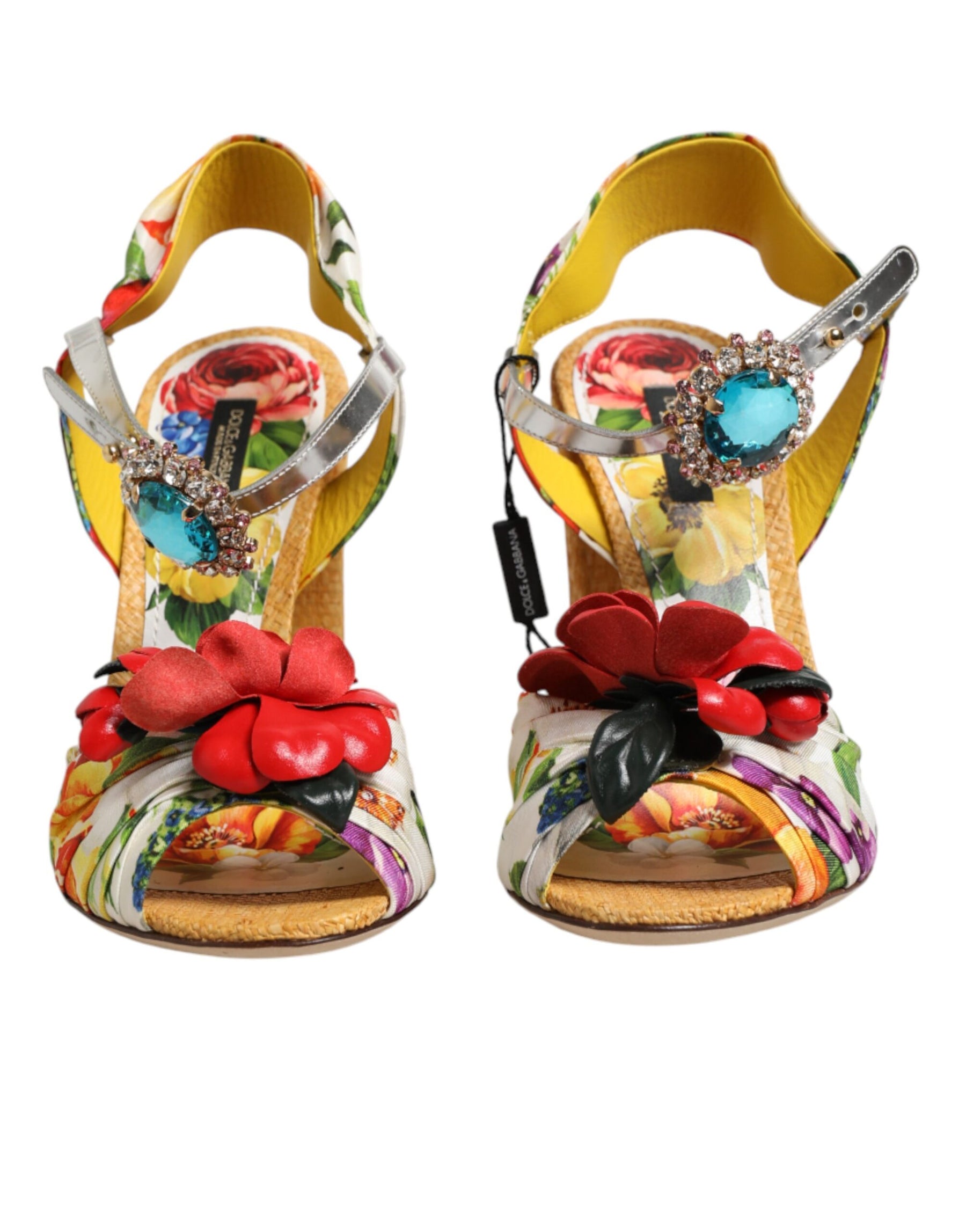 Dolce & Gabbana Multicolor Floral Crystal Embellished Sandals Shoes | Regal Royce