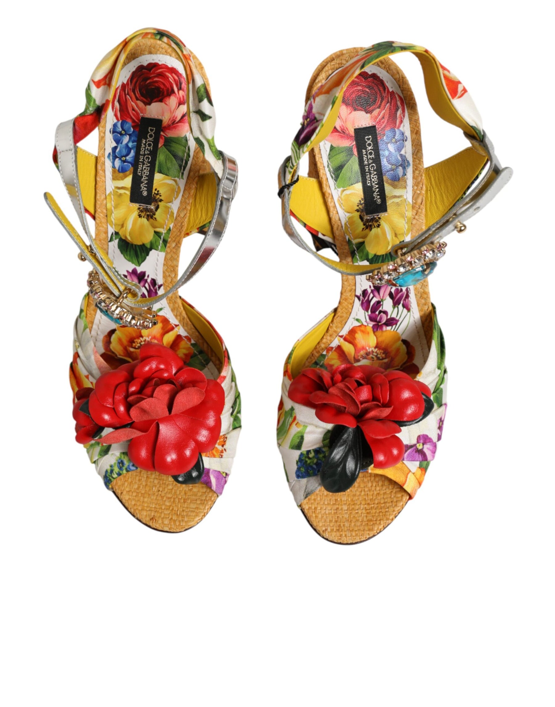 Dolce & Gabbana Multicolor Floral Crystal Embellished Sandals Shoes | Regal Royce