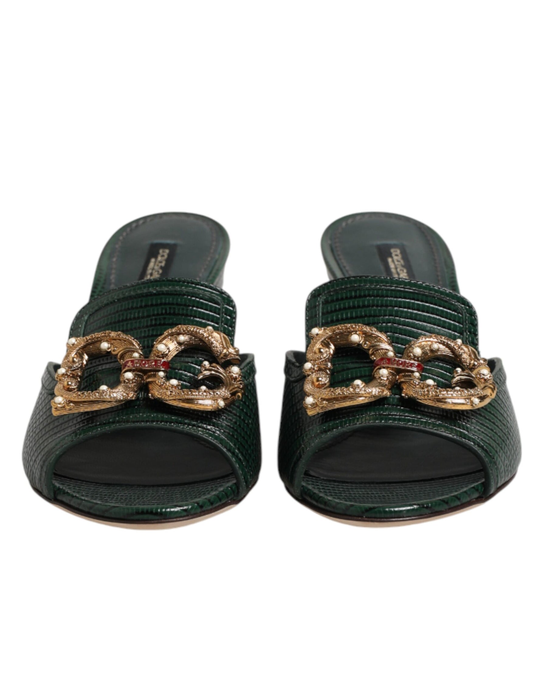 Dolce & Gabbana Green DG Amore Heel Slides Sandals Shoes | Regal Royce