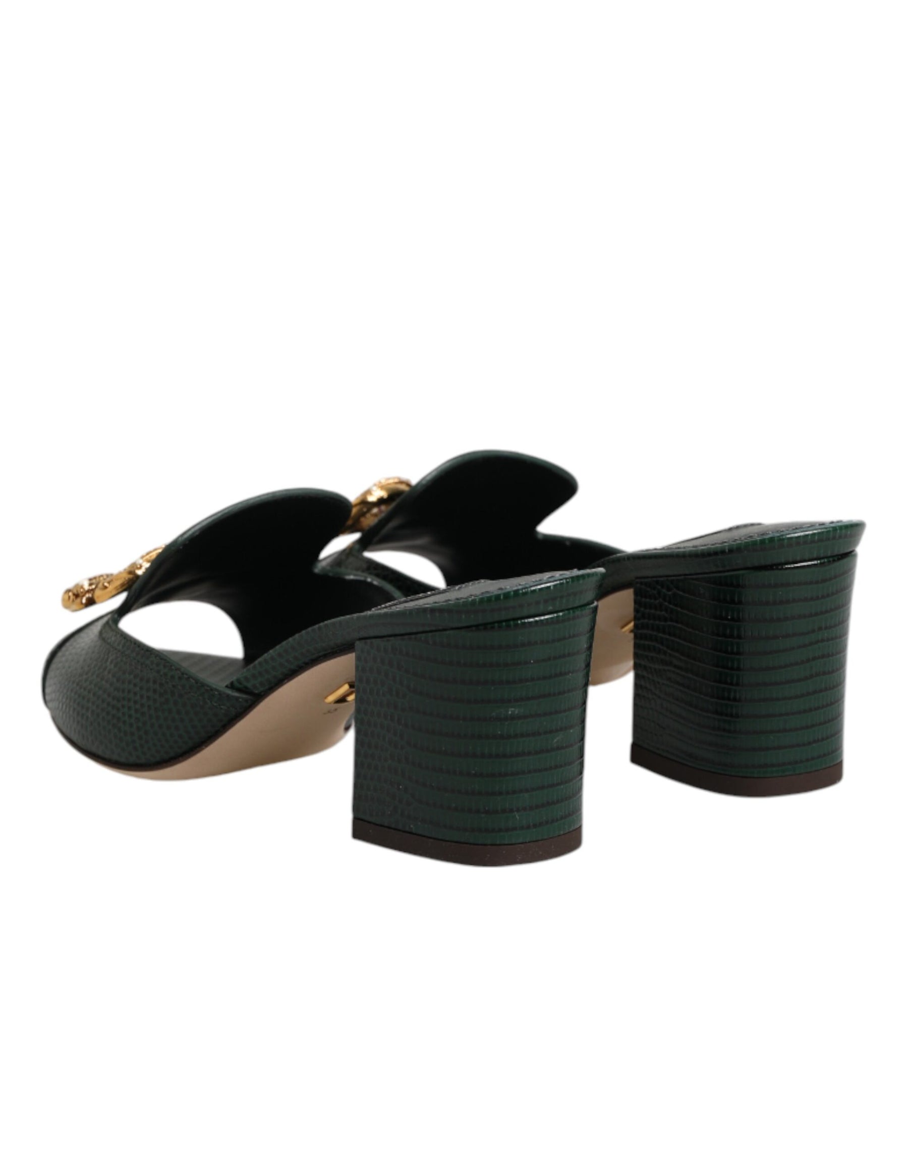 Dolce & Gabbana Green DG Amore Heel Slides Sandals Shoes | Regal Royce