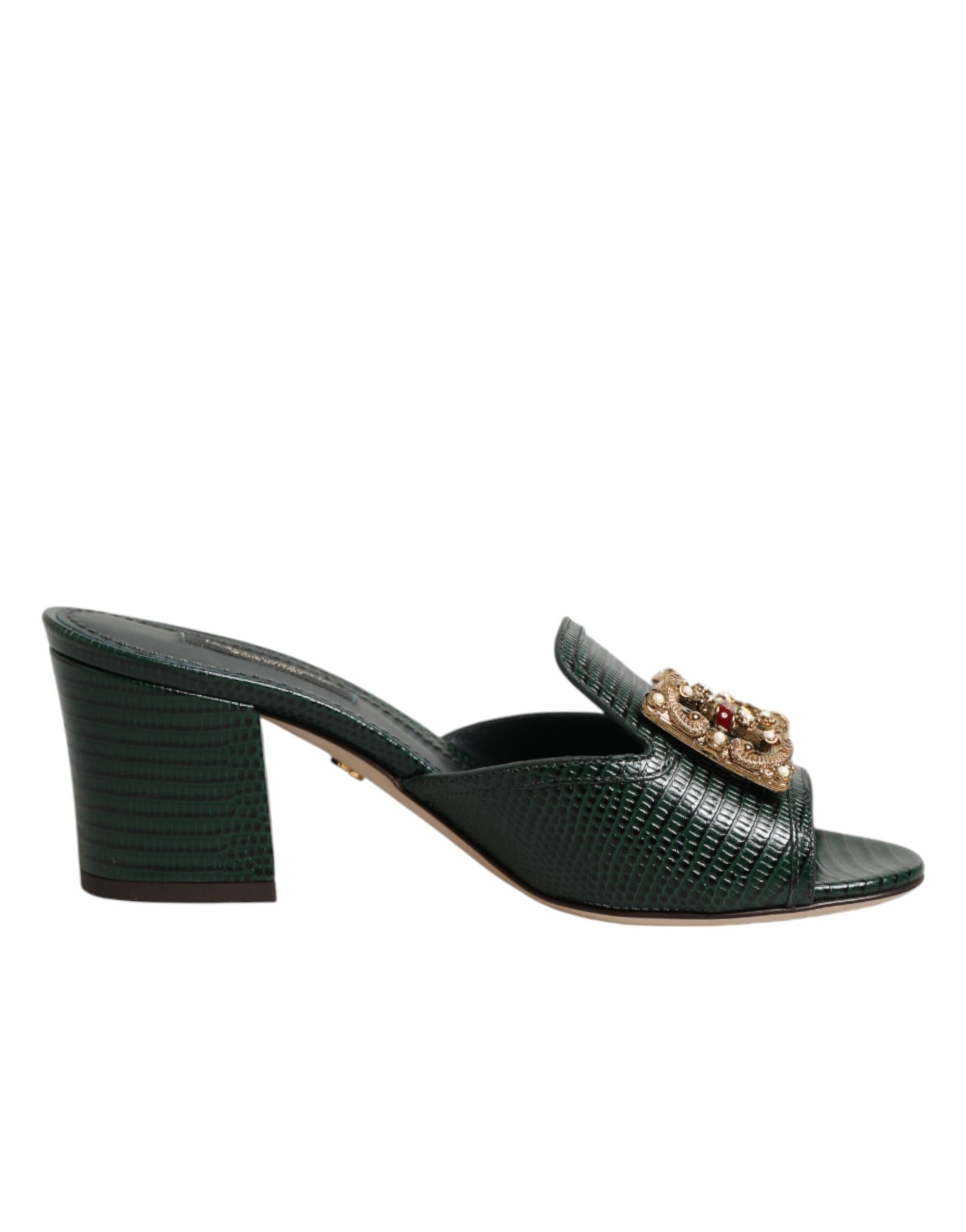 Dolce & Gabbana Green DG Amore Heel Slides Sandals Shoes | Regal Royce