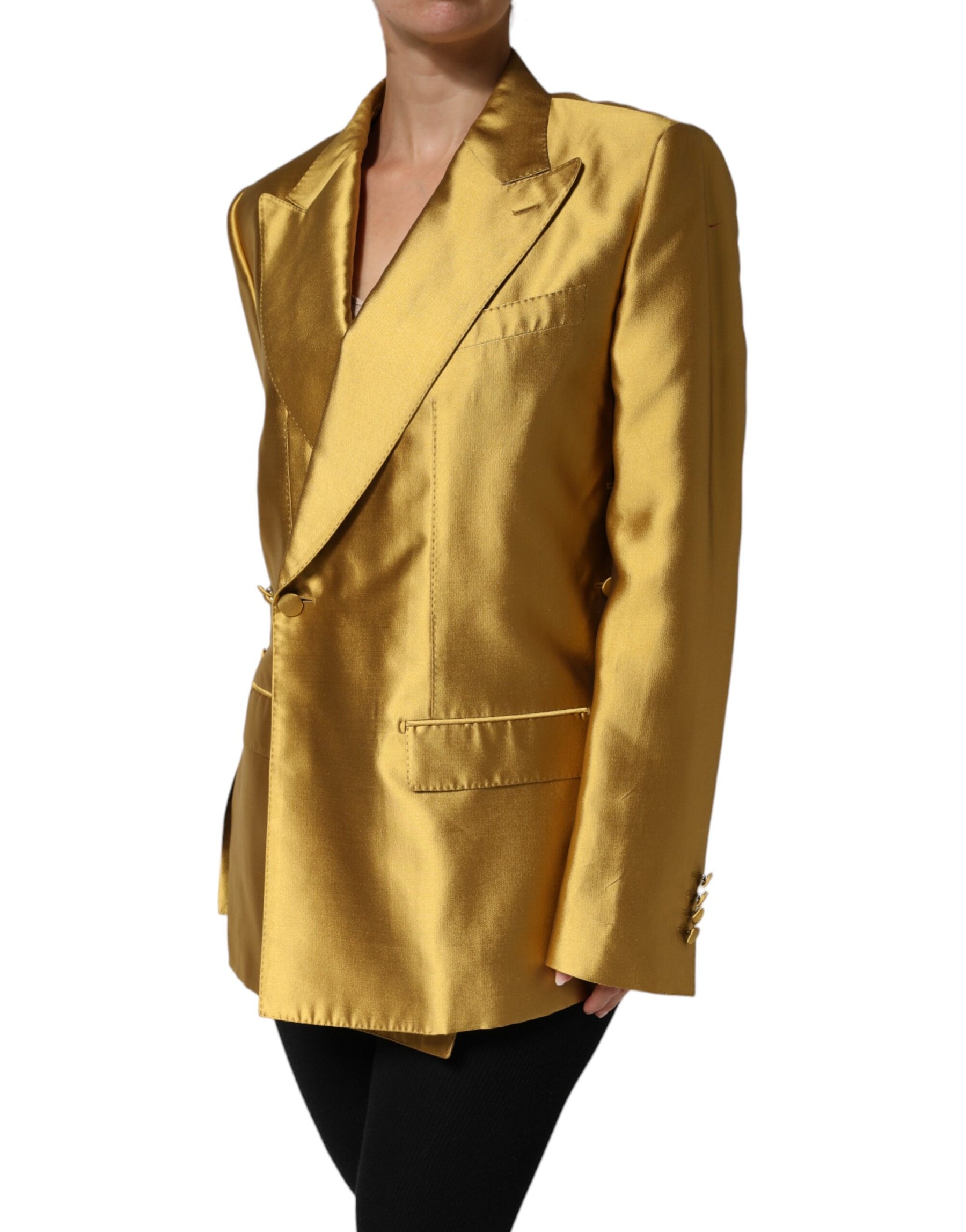 Dolce & Gabbana Gold Satin Long Sleeves Blazer Coat Jacket | Regal Royce