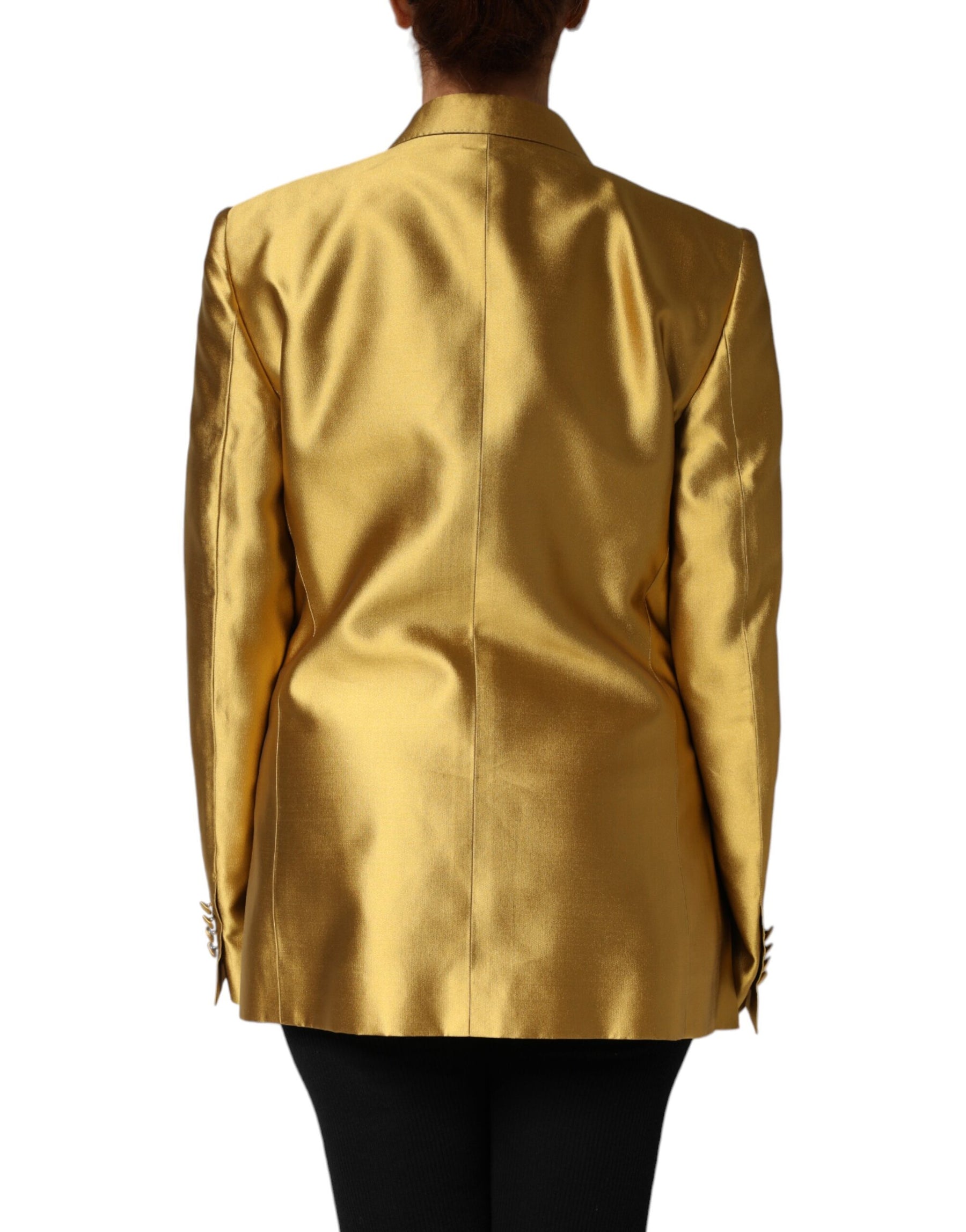 Dolce & Gabbana Gold Satin Long Sleeves Blazer Coat Jacket | Regal Royce