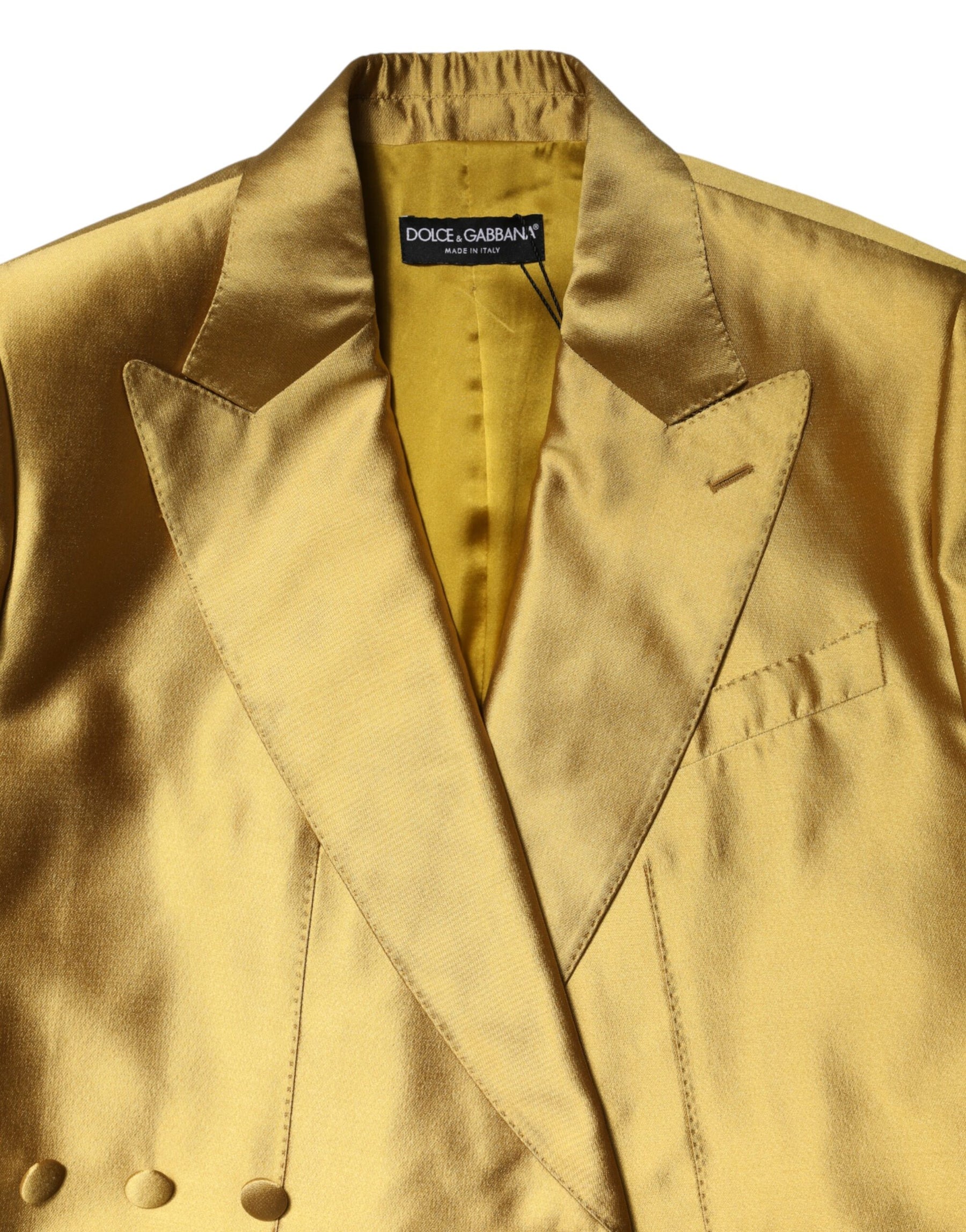 Dolce & Gabbana Gold Satin Long Sleeves Blazer Coat Jacket | Regal Royce