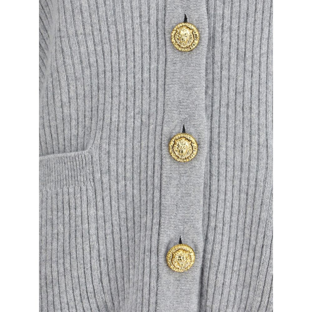 Balmain Gray Fleece Wool Cardigan | Regal Royce