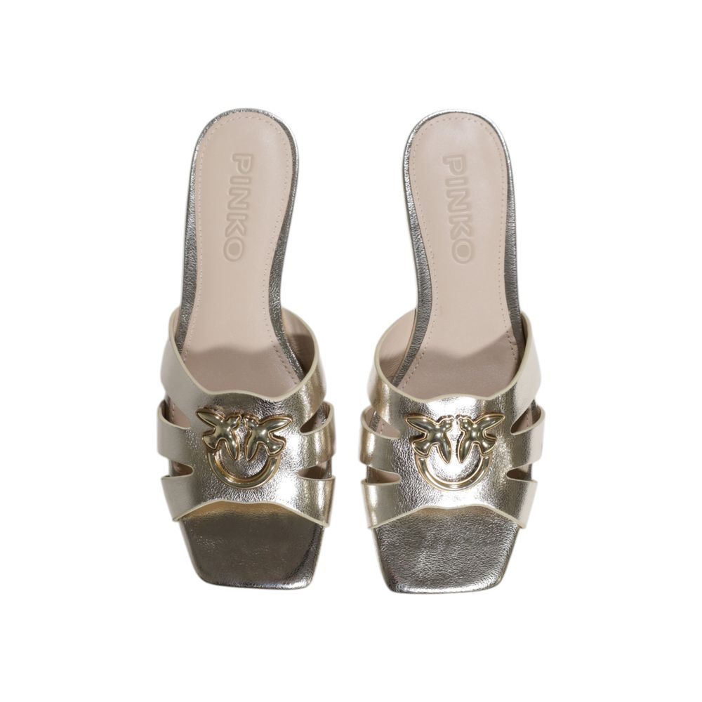 PINKO Gold Leather Flat Sandals | Regal Royce