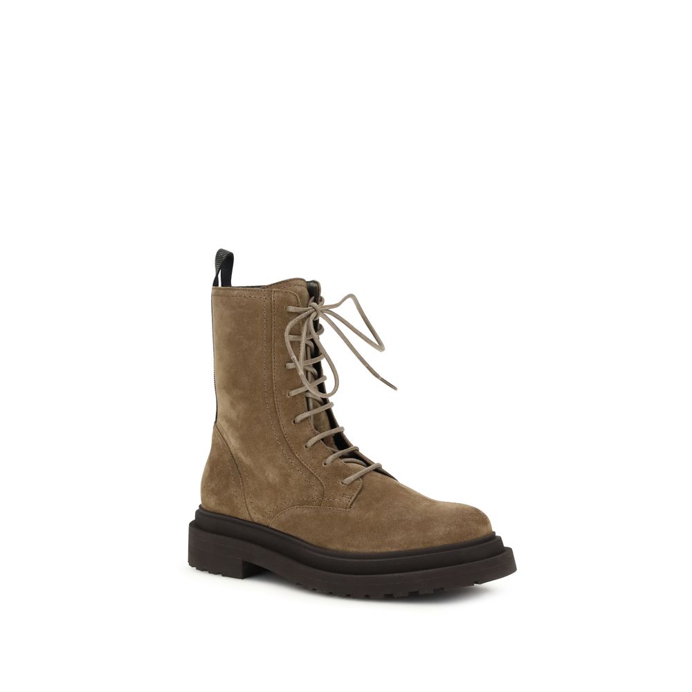 Brunello Cucinelli Brown Calf Leather Bos Taurus Lace-Up Boots | Regal Royce