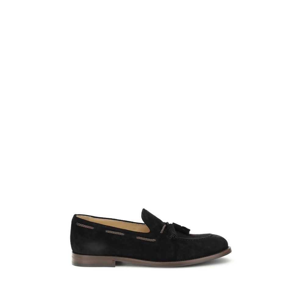 Brunello Cucinelli Black Calf Leather Bos Taurus Slip-On Loafers | Regal Royce