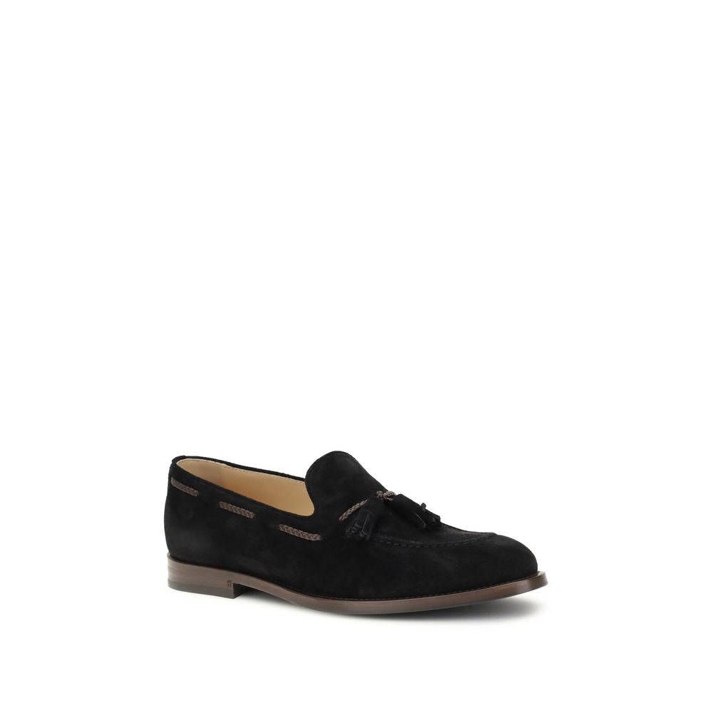 Brunello Cucinelli Black Calf Leather Bos Taurus Slip-On Loafers | Regal Royce