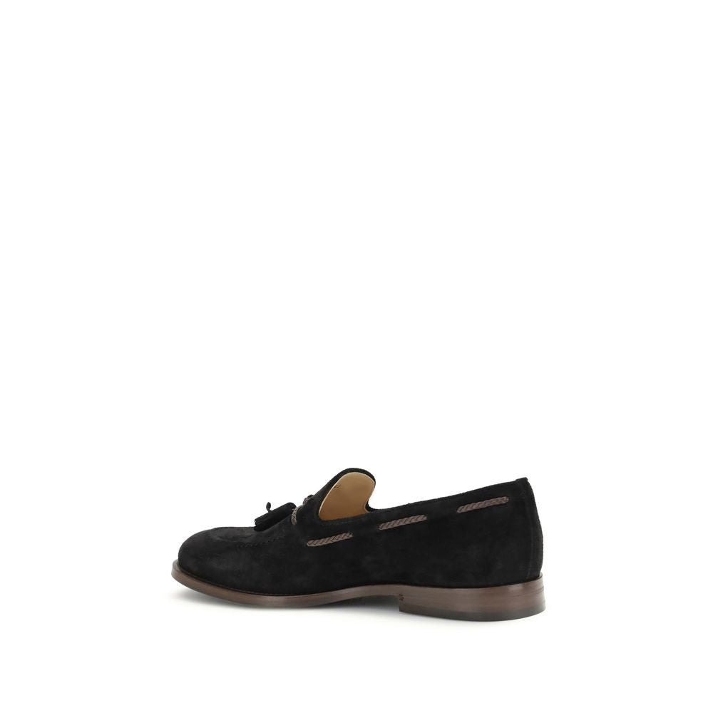 Brunello Cucinelli Black Calf Leather Bos Taurus Slip-On Loafers | Regal Royce