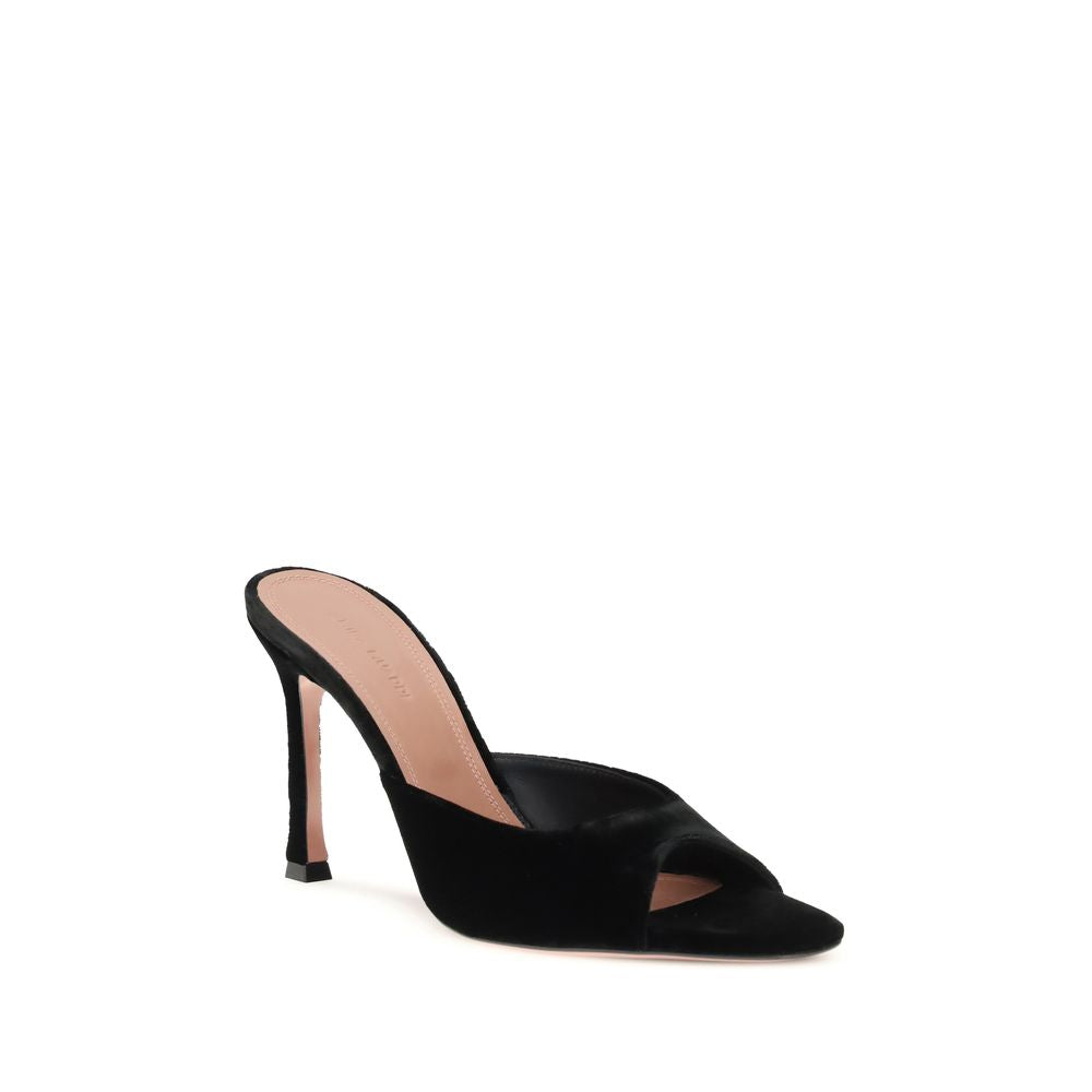 Amina Muaddi Black Leather Stiletto Heel Sandals | Regal Royce
