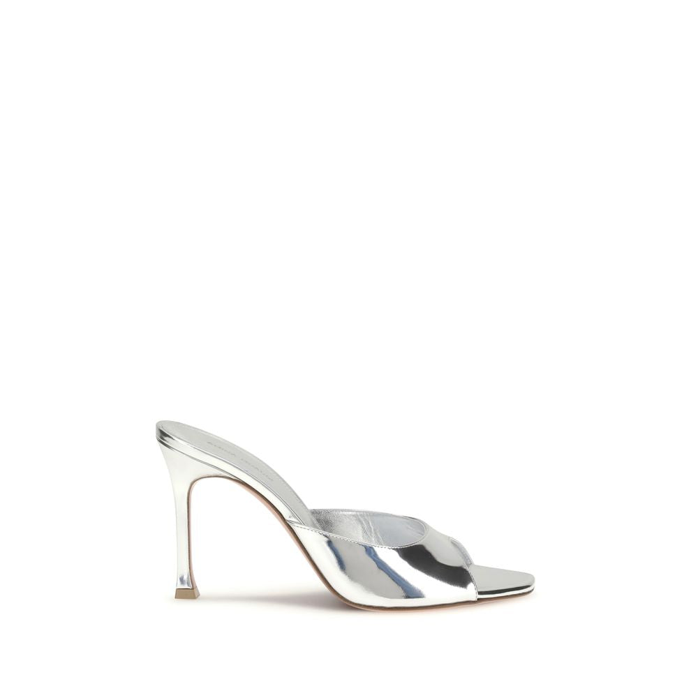 Amina Muaddi Silver Calf Leather Bos Taurus Stiletto Heel Sandals | Regal Royce