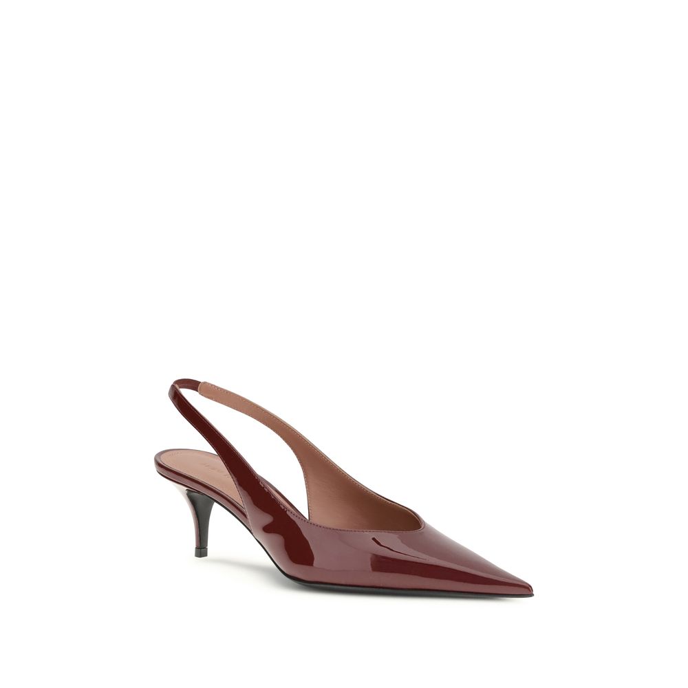 Amina Muaddi Bordeaux Calf Leather Bos Taurus Mid Heel Pumps | Regal Royce
