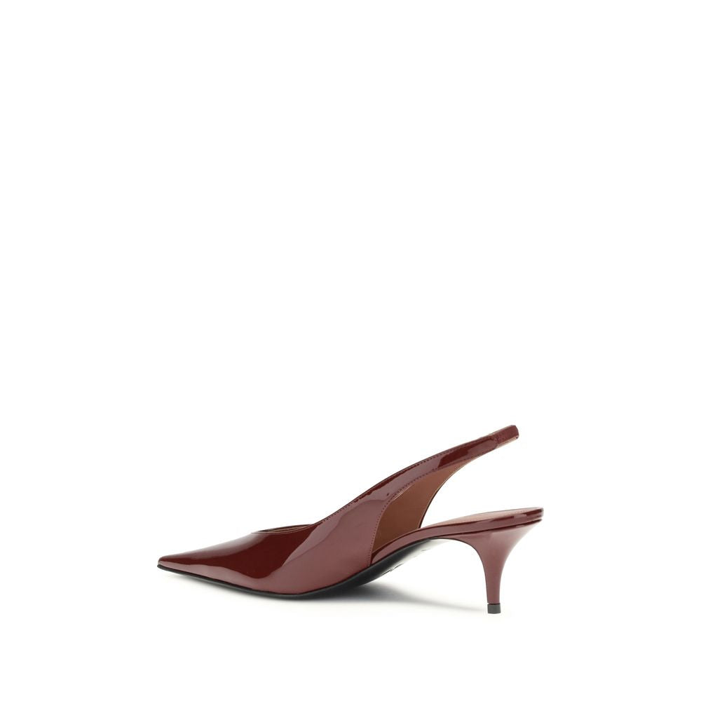 Amina Muaddi Bordeaux Calf Leather Bos Taurus Mid Heel Pumps | Regal Royce