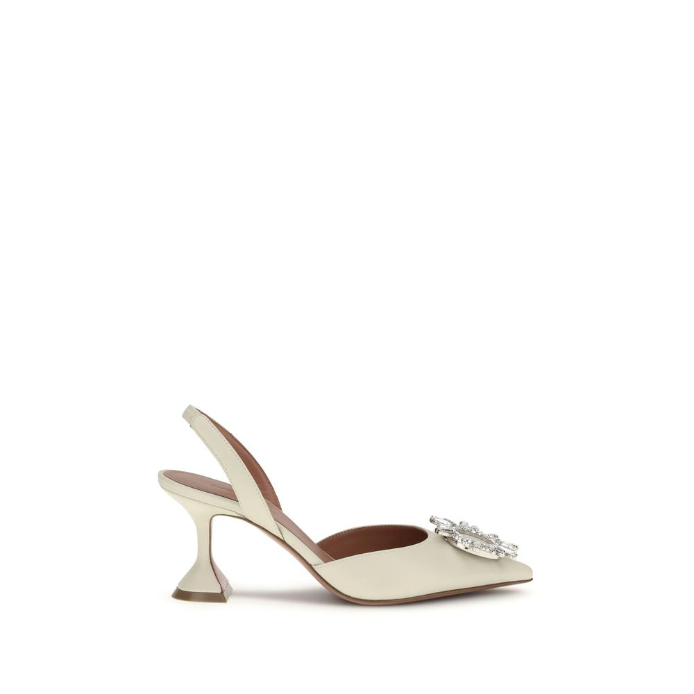 Amina Muaddi White Calf Leather Bos Taurus High Heel Pumps | Regal Royce