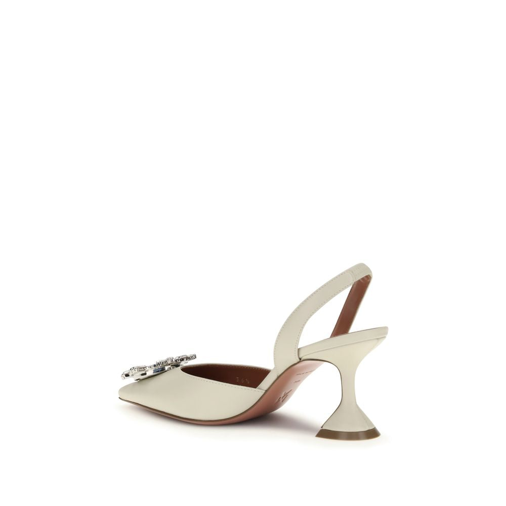 Amina Muaddi White Calf Leather Bos Taurus High Heel Pumps | Regal Royce