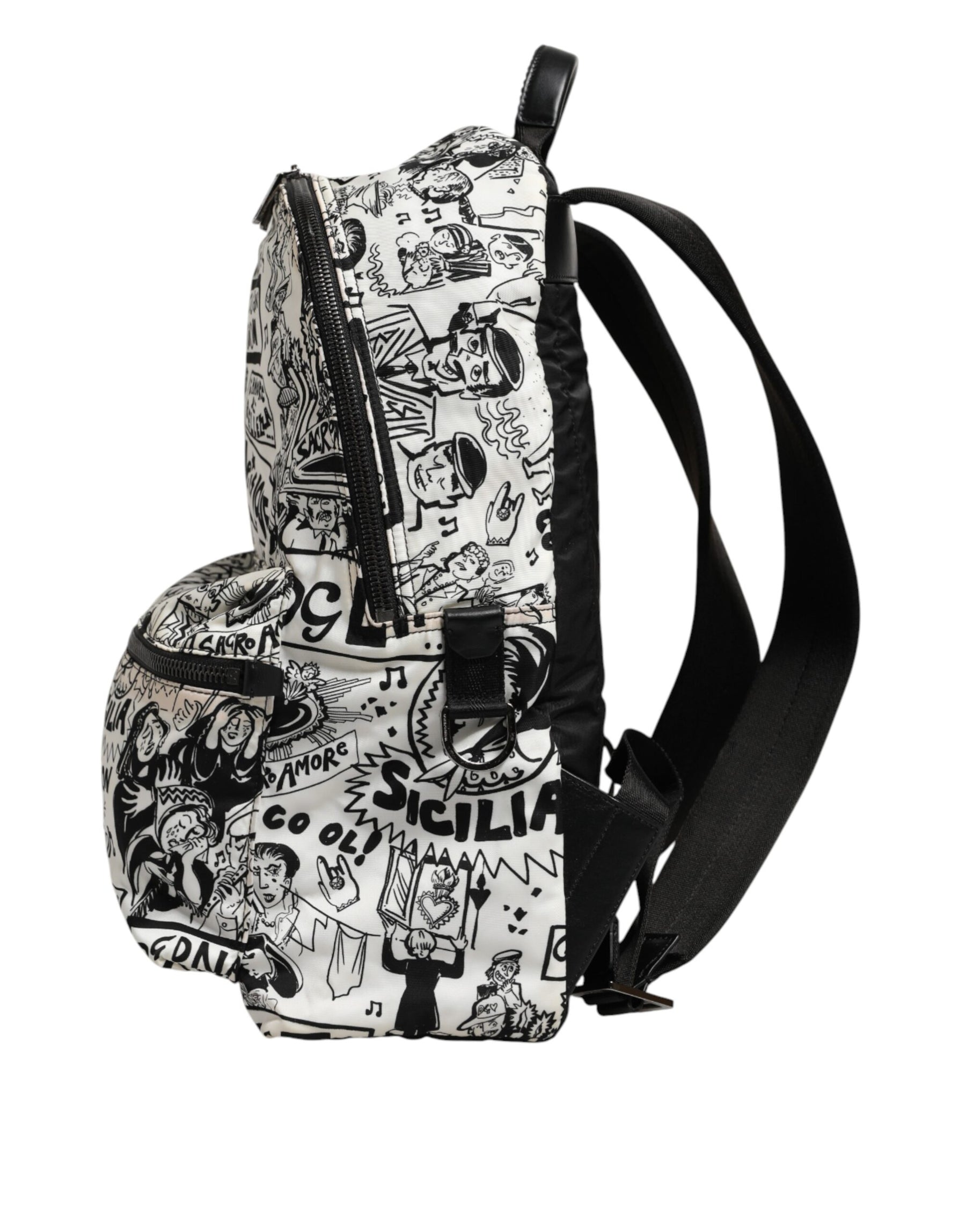 Dolce & Gabbana Black White Graffiti Print School Backpack Men Borse Bag | Regal Royce