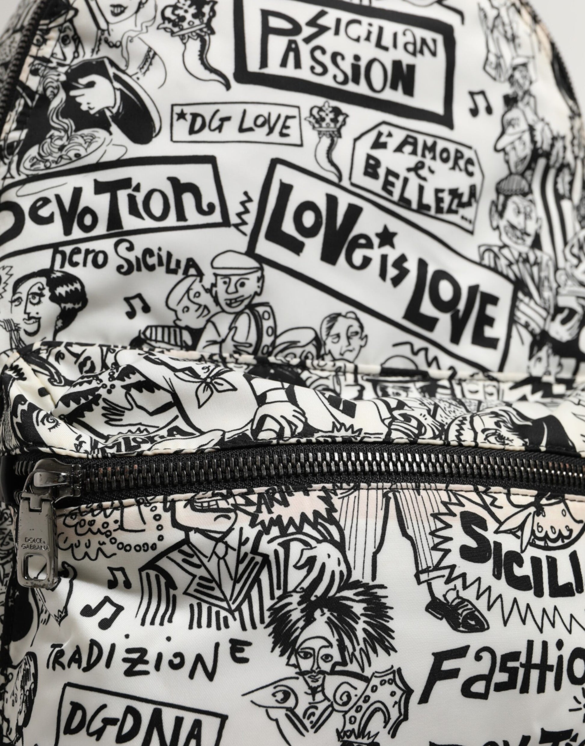 Dolce & Gabbana Black White Graffiti Print School Backpack Men Borse Bag