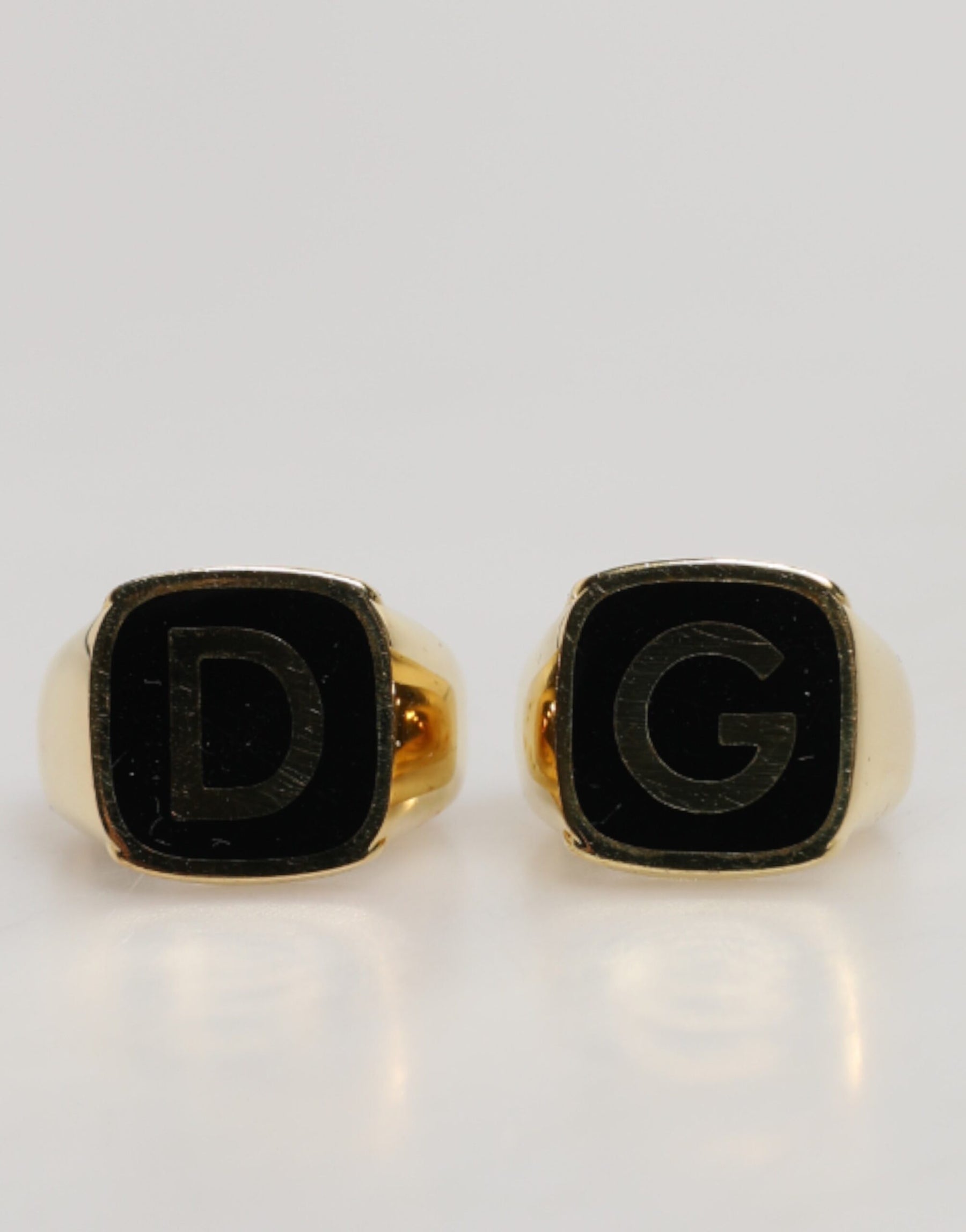 Dolce & Gabbana Gold-Tone Real Brass Black Enamel "DG" Adjustable Rings | Regal Royce