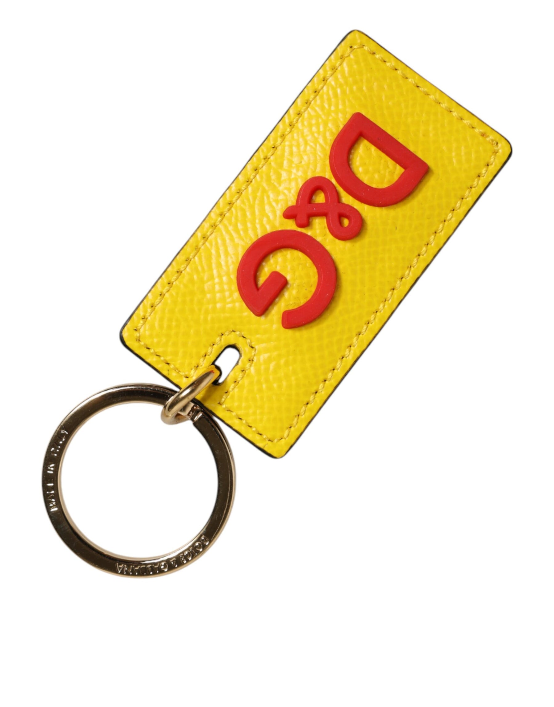 Dolce & Gabbana Yellow Calf Leather Logo Metal Ring Men Keychain Keyring | Regal Royce