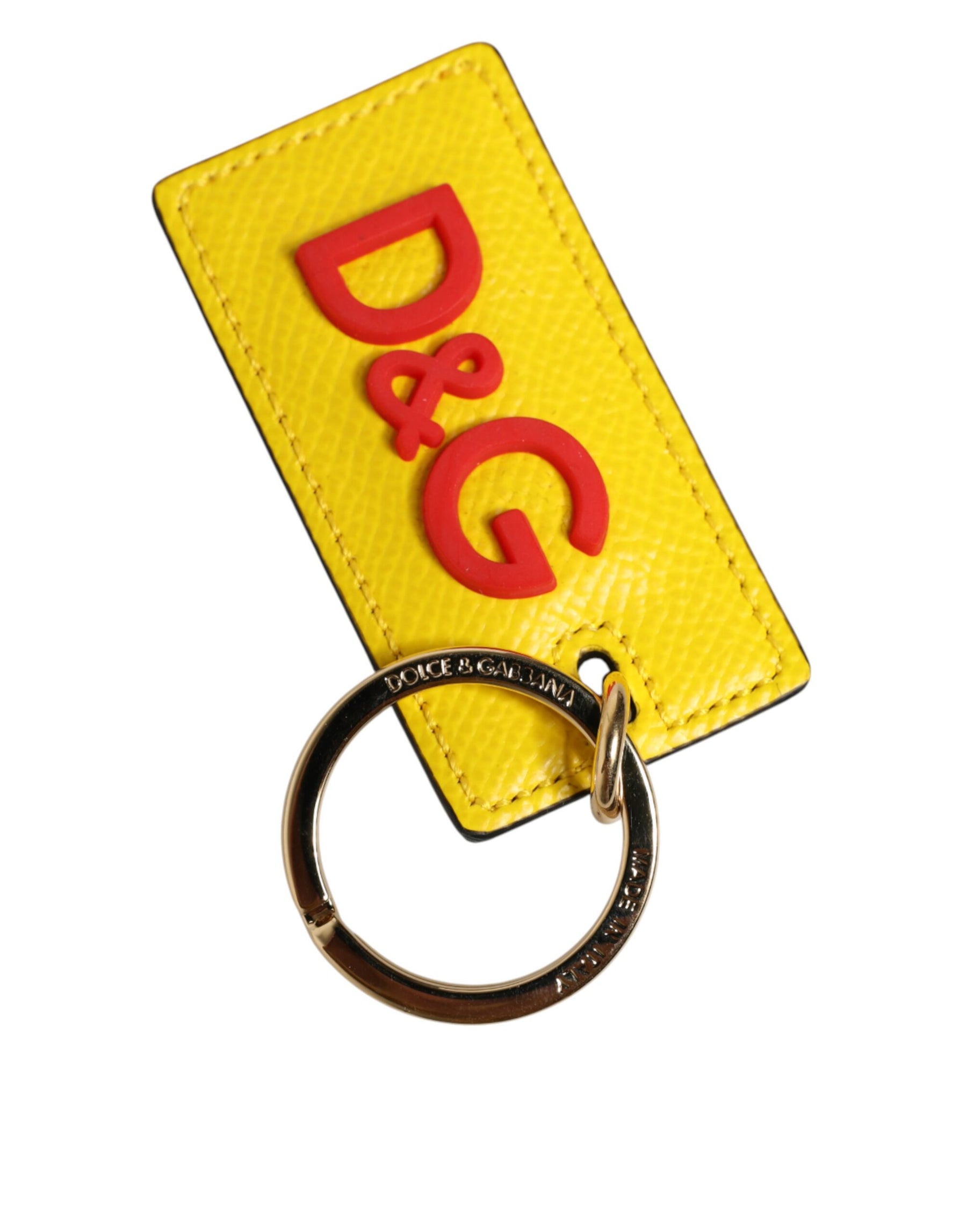 Dolce & Gabbana Yellow Calf Leather Logo Metal Ring Men Keychain Keyring | Regal Royce