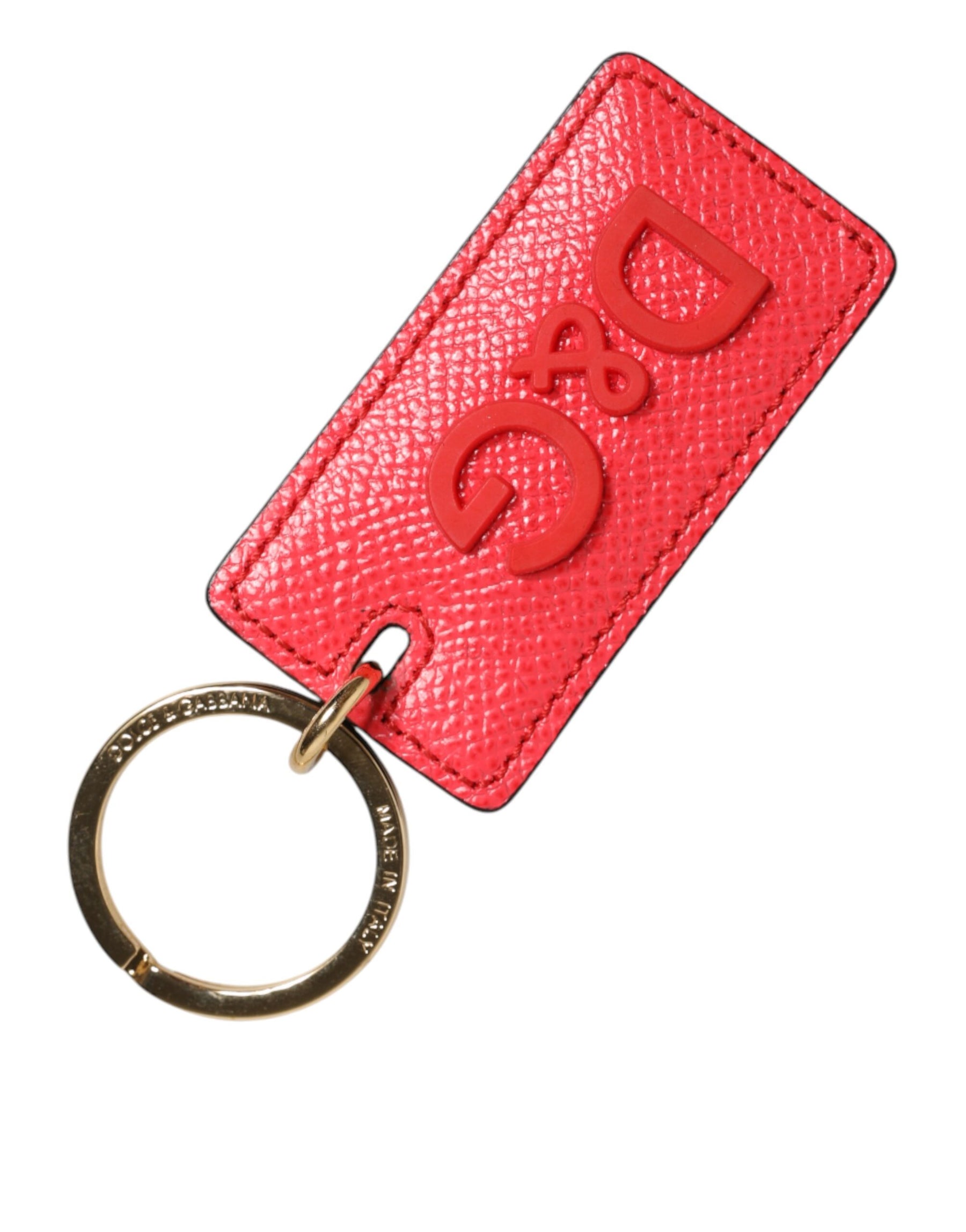 Dolce & Gabbana Red Calf Leather Logo Metal Ring Men Keychain Keyring | Regal Royce