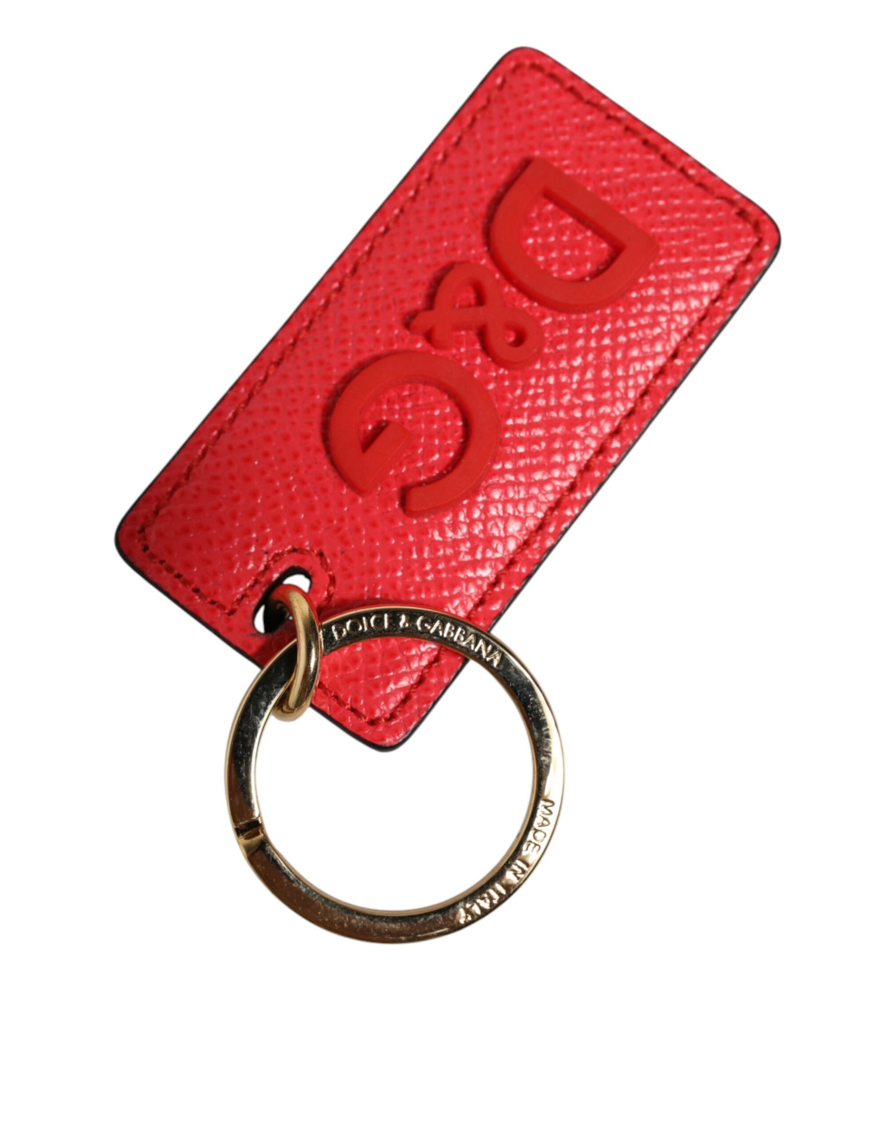 Dolce & Gabbana Red Calf Leather Logo Metal Ring Men Keychain Keyring | Regal Royce