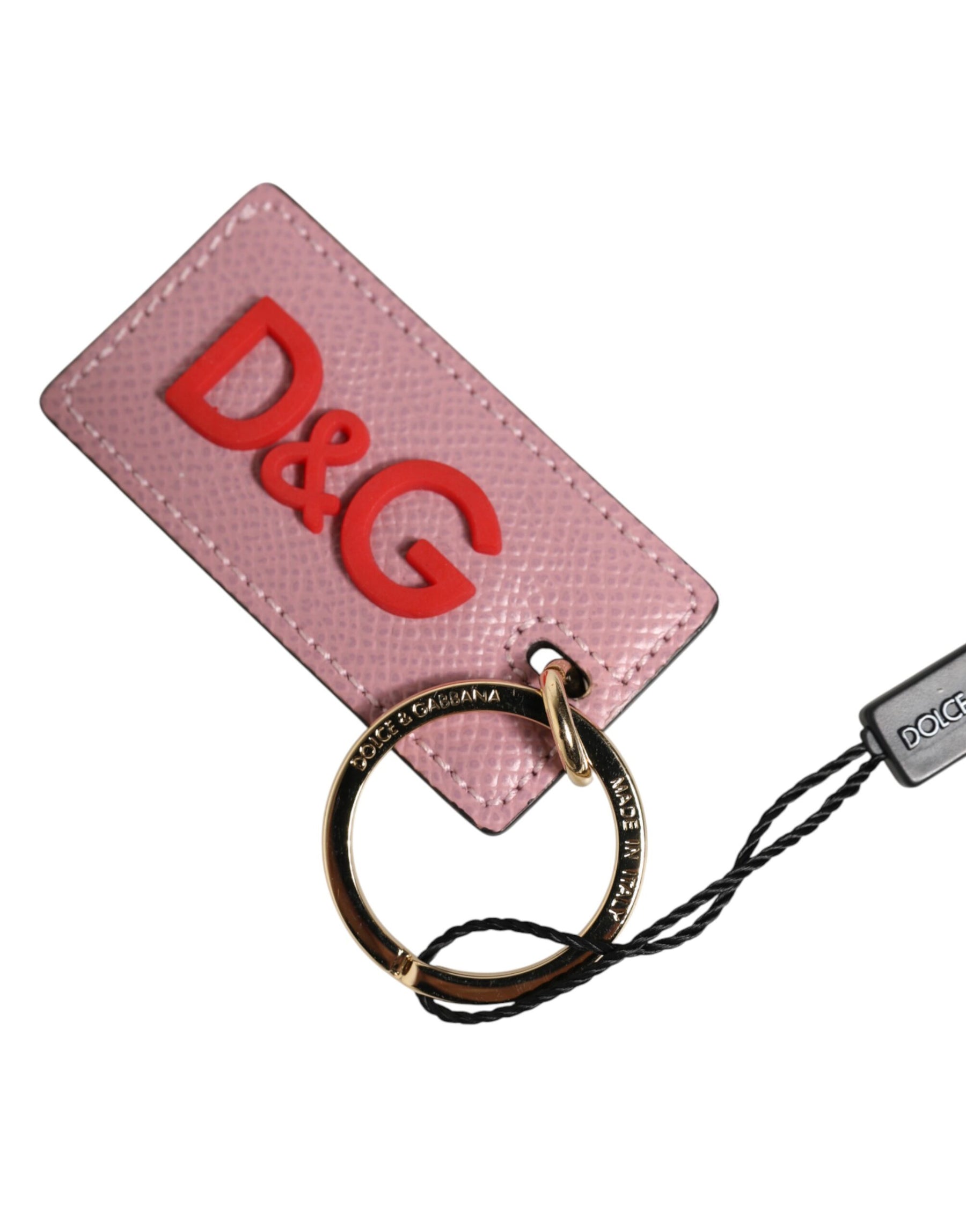Dolce & Gabbana Pink Calf Leather Logo Metal Ring Men Keychain Keyring | Regal Royce
