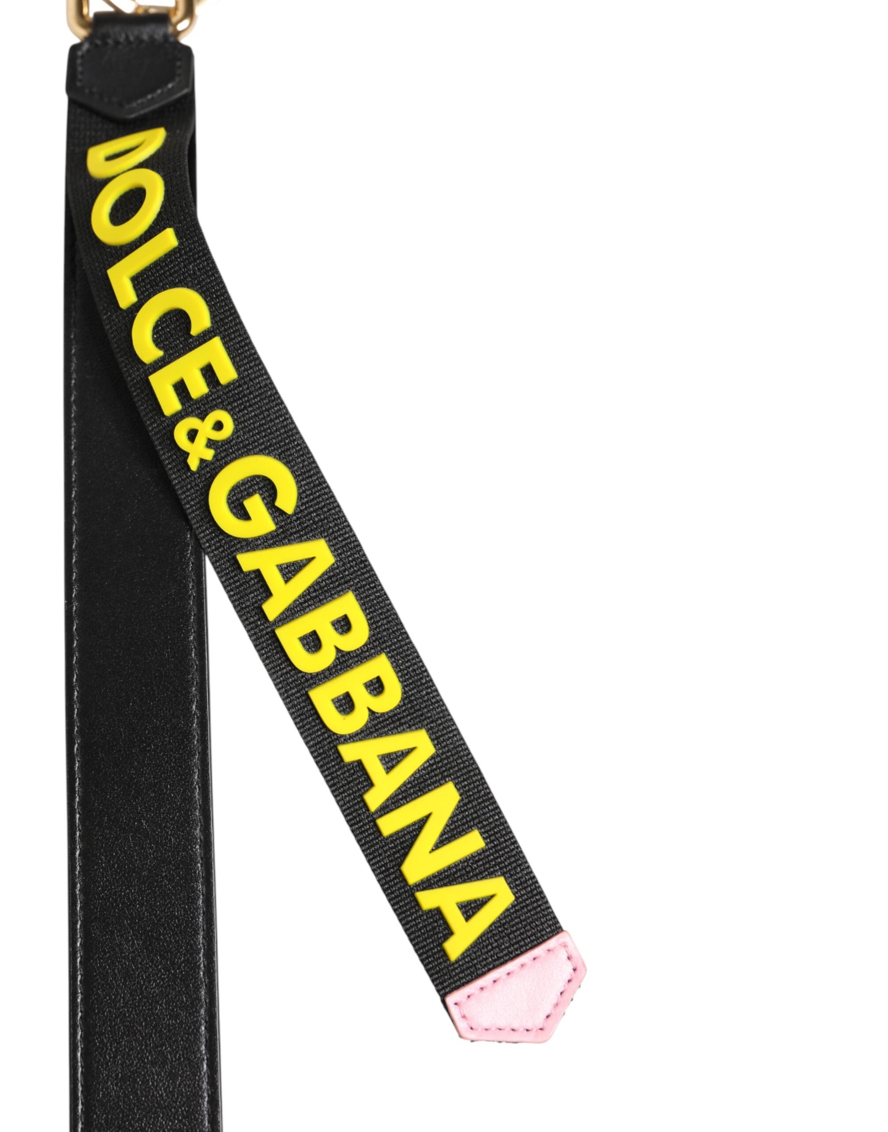 Dolce & Gabbana Black Yellow Logo Letaher Brass Holder Keychain Keyring | Regal Royce