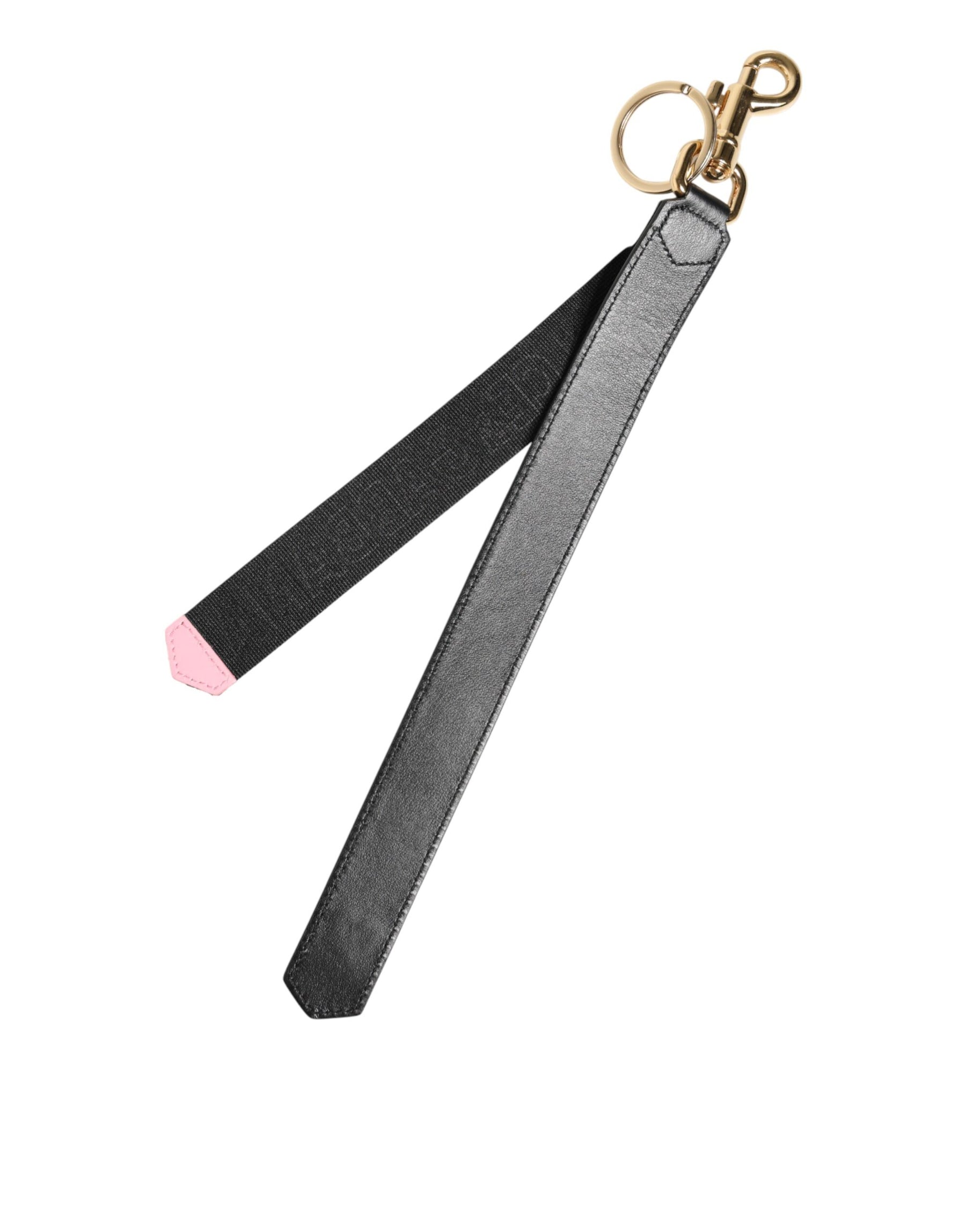 Dolce & Gabbana Black Yellow Logo Letaher Brass Holder Keychain Keyring | Regal Royce