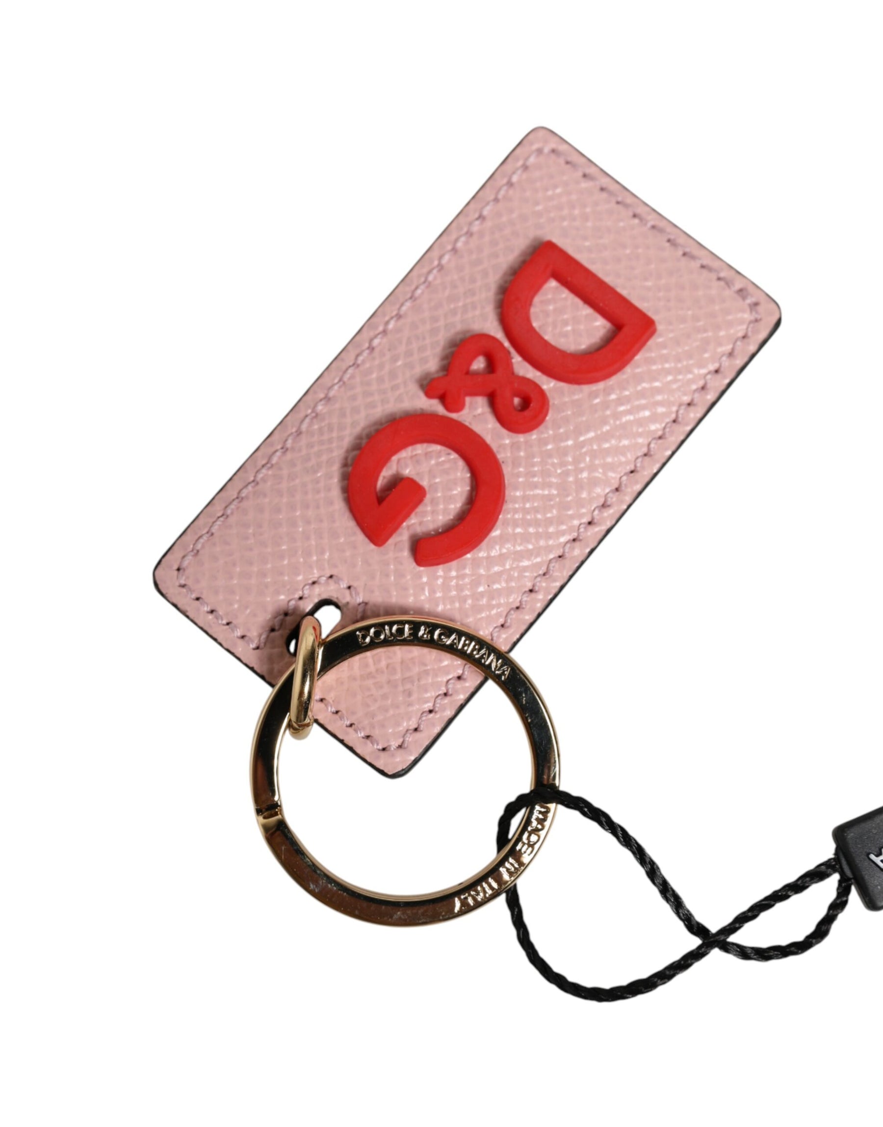 Dolce & Gabbana Pink Calf Leather DG Logo Metal Ring Keychain Keyring | Regal Royce