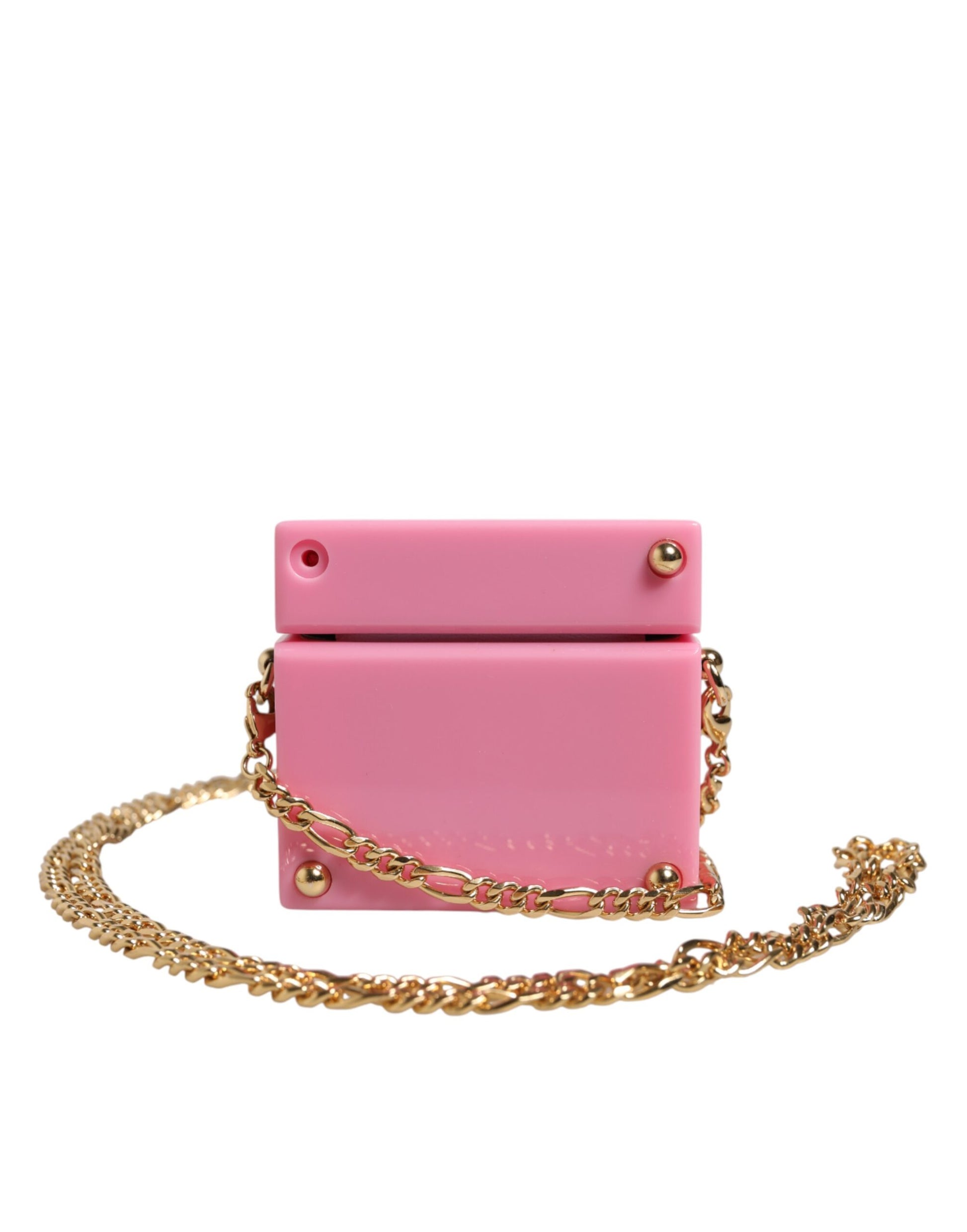 Dolce & Gabbana Pink DG Logo Plaque Cover Gold Chain Airpods Case