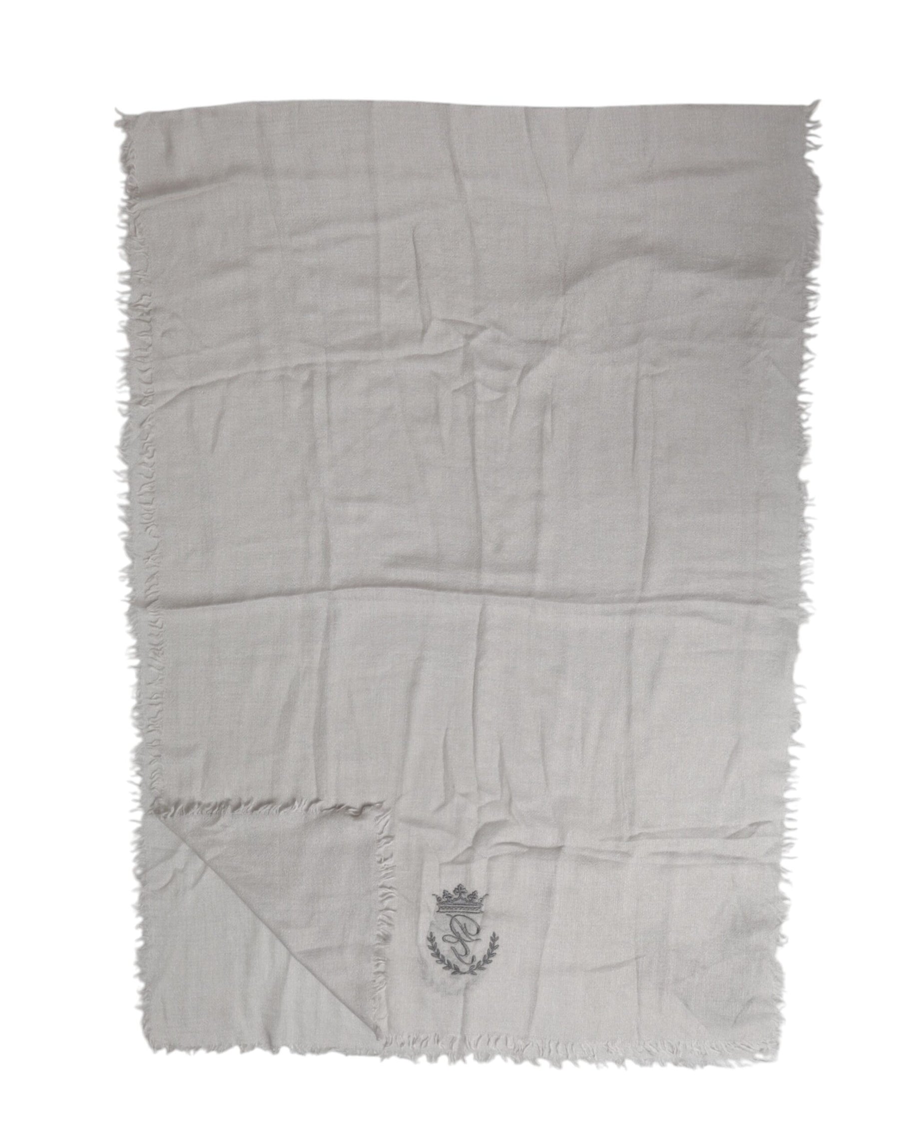 Dolce & Gabbana Gray Cashmere Knit Fringes Neck Foulard 67cm x200cm Foulard Scarf | Regal Royce