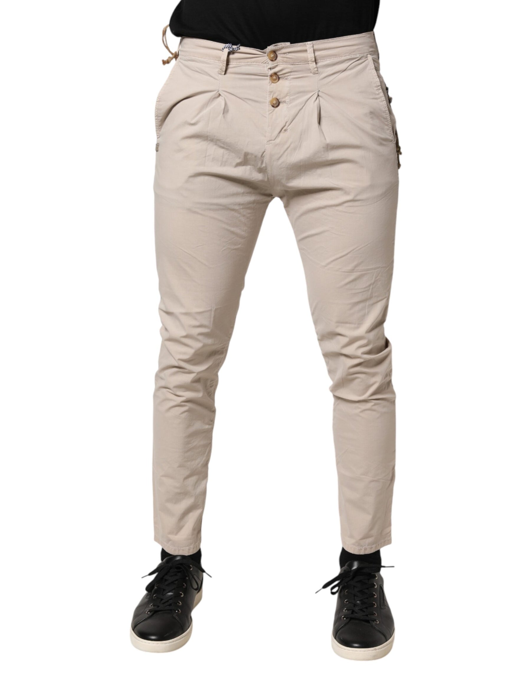 Daniele Alessandrini Beige Cotton Stretch Slim Fit Denim Jeans | Regal Royce