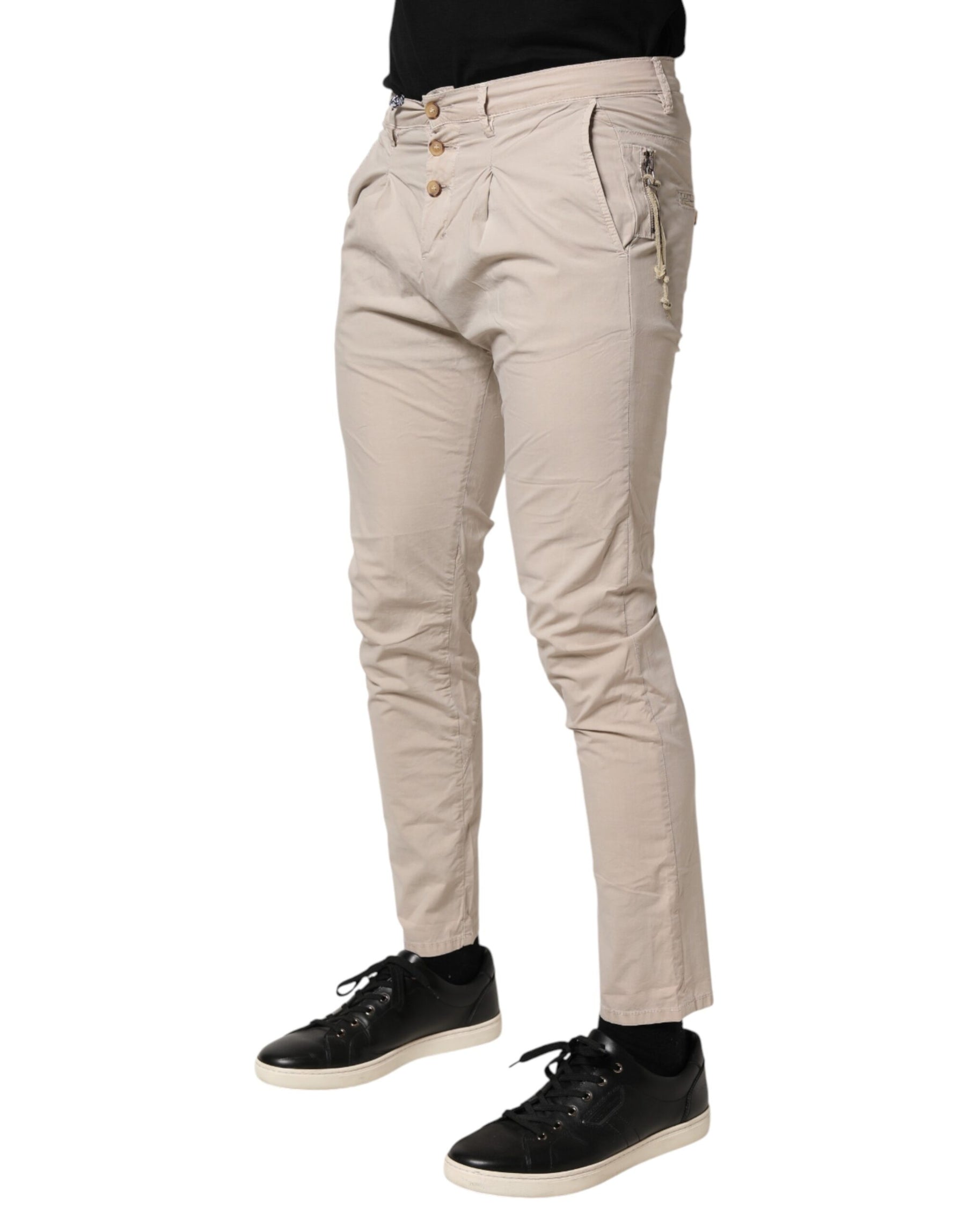 Daniele Alessandrini Beige Cotton Stretch Slim Fit Denim Jeans | Regal Royce