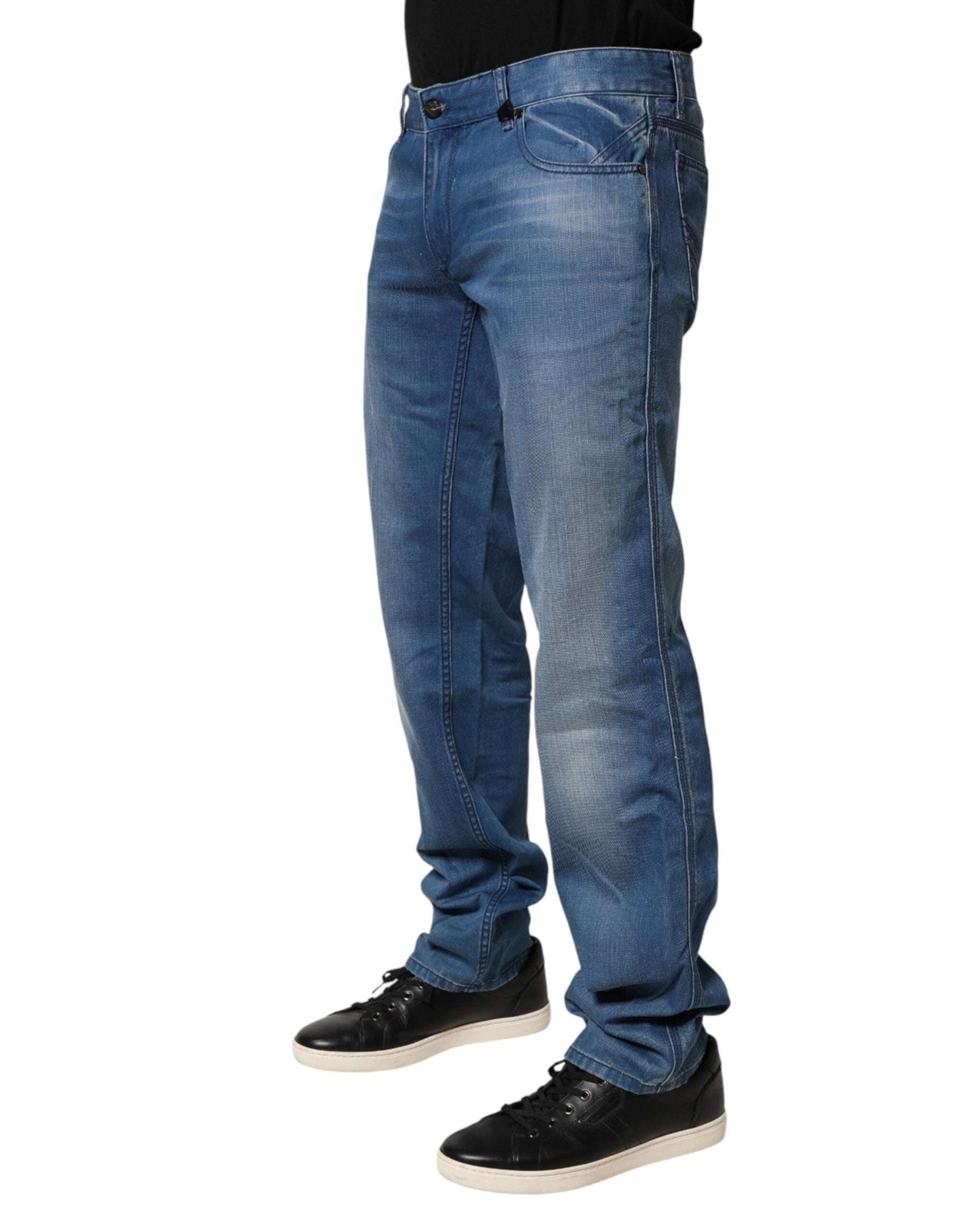 Verri Blue Washed Cotton Regular Fit Men Denim Trouser Jeans | Regal Royce