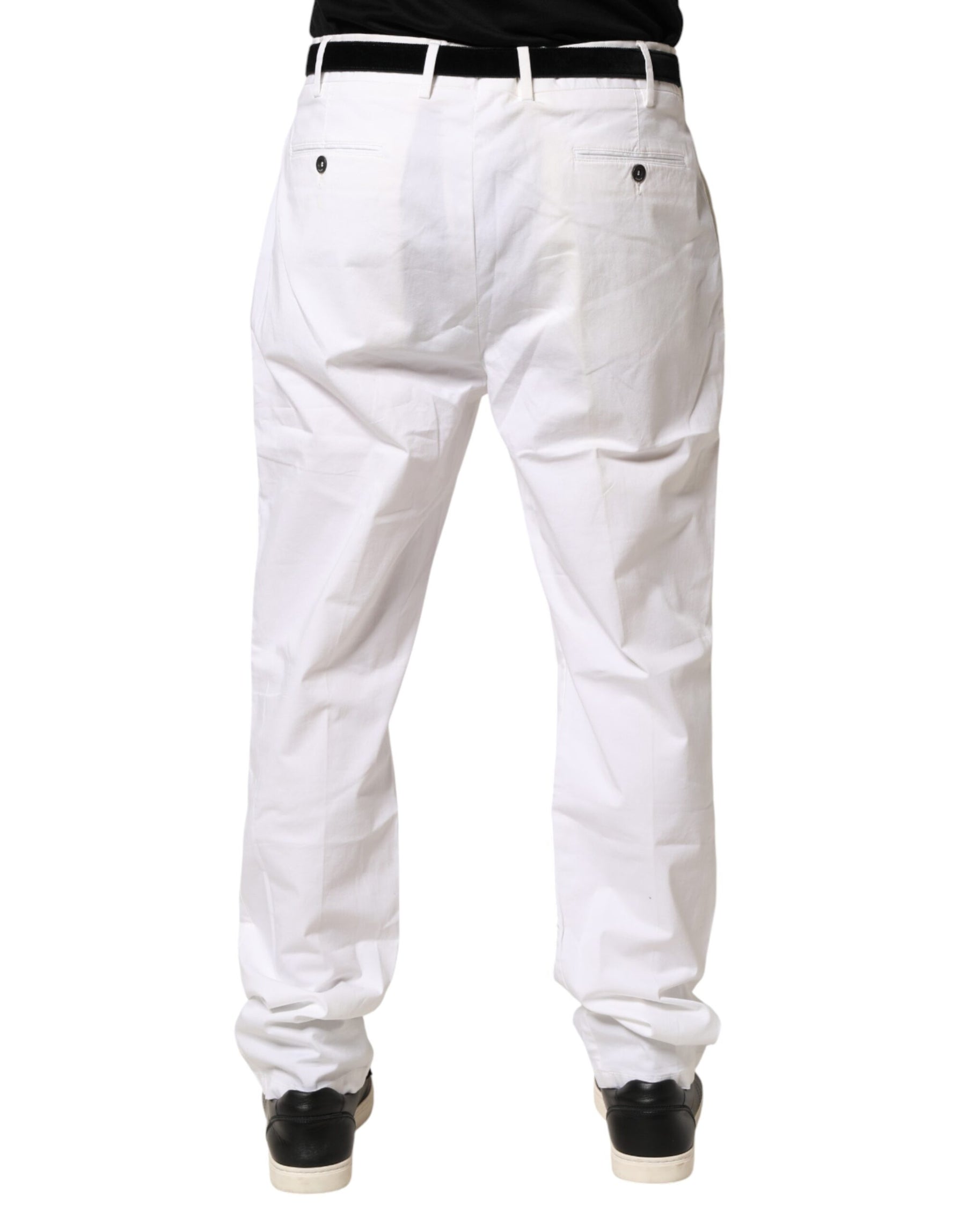 Lardini White Cotton Stretch Tapered Mid Waist Chino Pants | Regal Royce