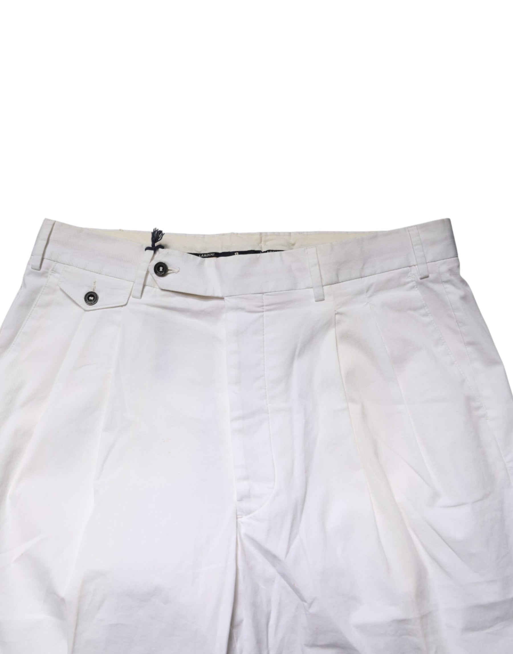 Lardini White Cotton Stretch Tapered Mid Waist Chino Pants | Regal Royce