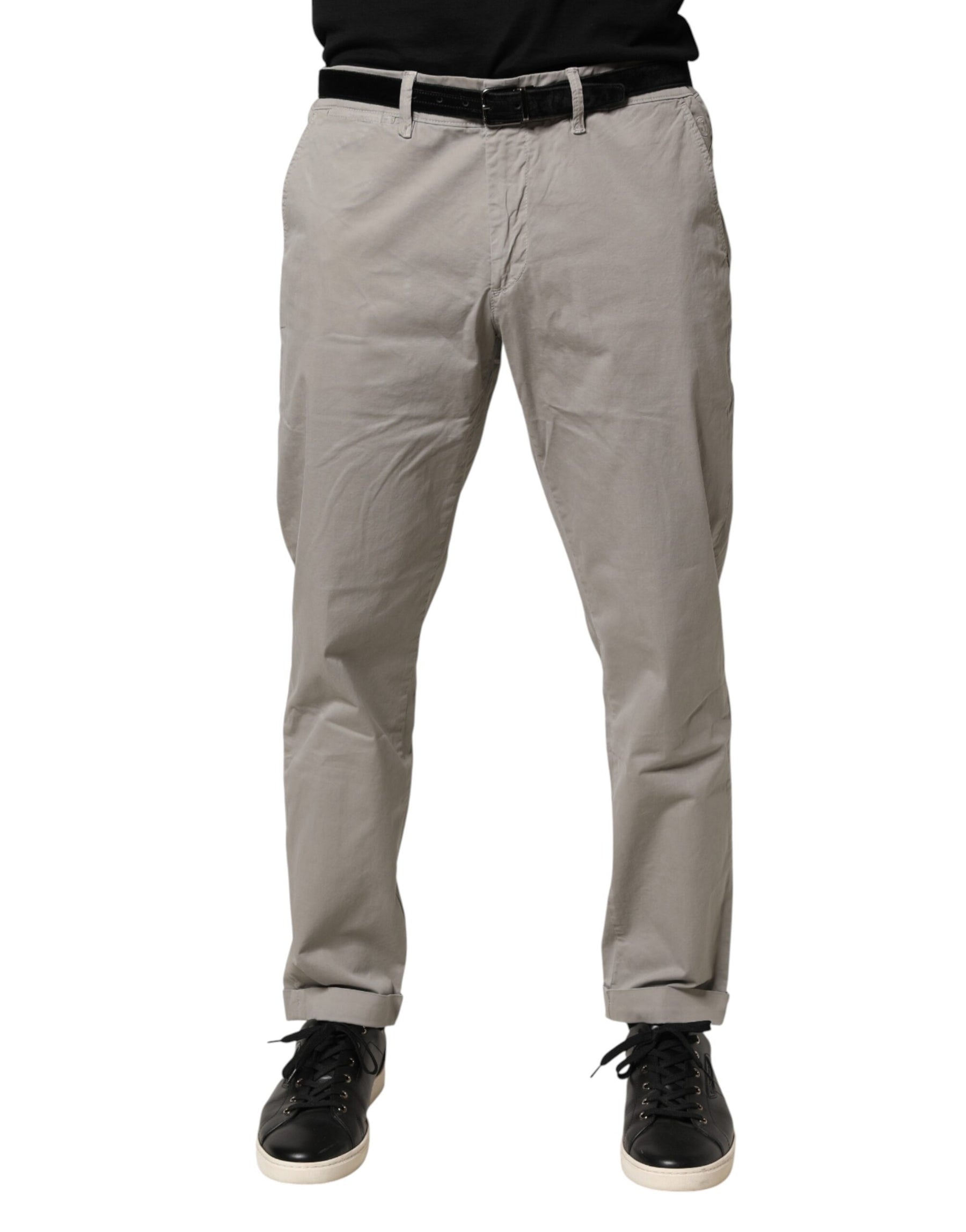 Jeckerson Gray Cotton Stretch Tapered Fit Men Chino Trouser Pants | Regal Royce