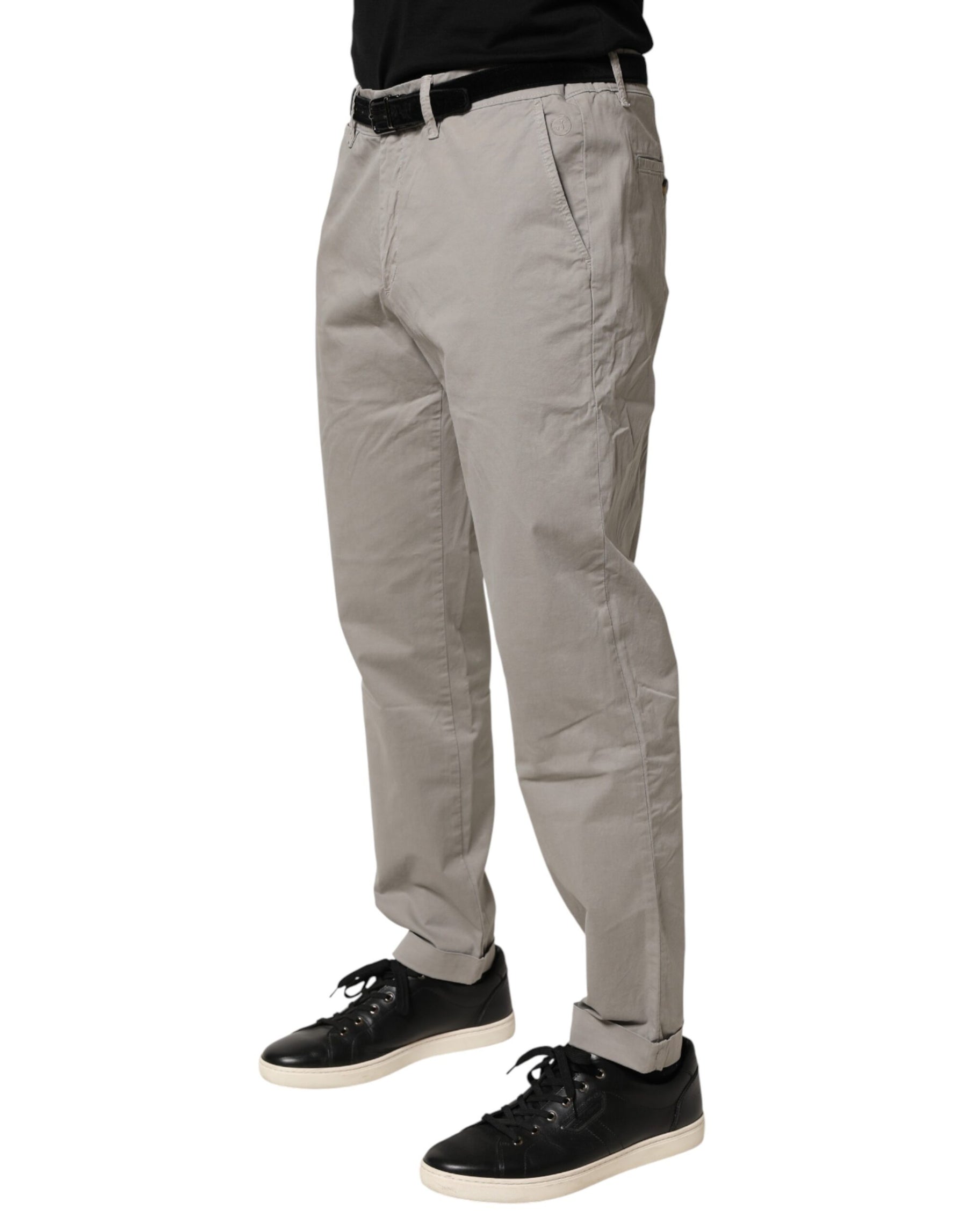 Jeckerson Gray Cotton Stretch Tapered Fit Men Chino Trouser Pants | Regal Royce