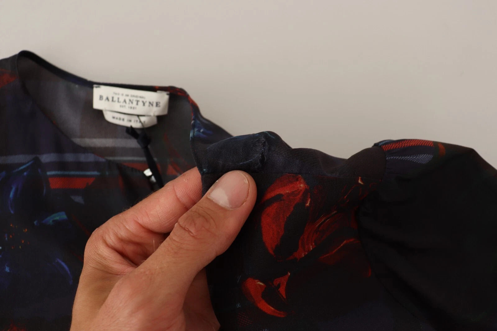 Ballantyne A-line Navy Blue Floral Silk Long Sleeve Knee Length Dress | Regal Royce