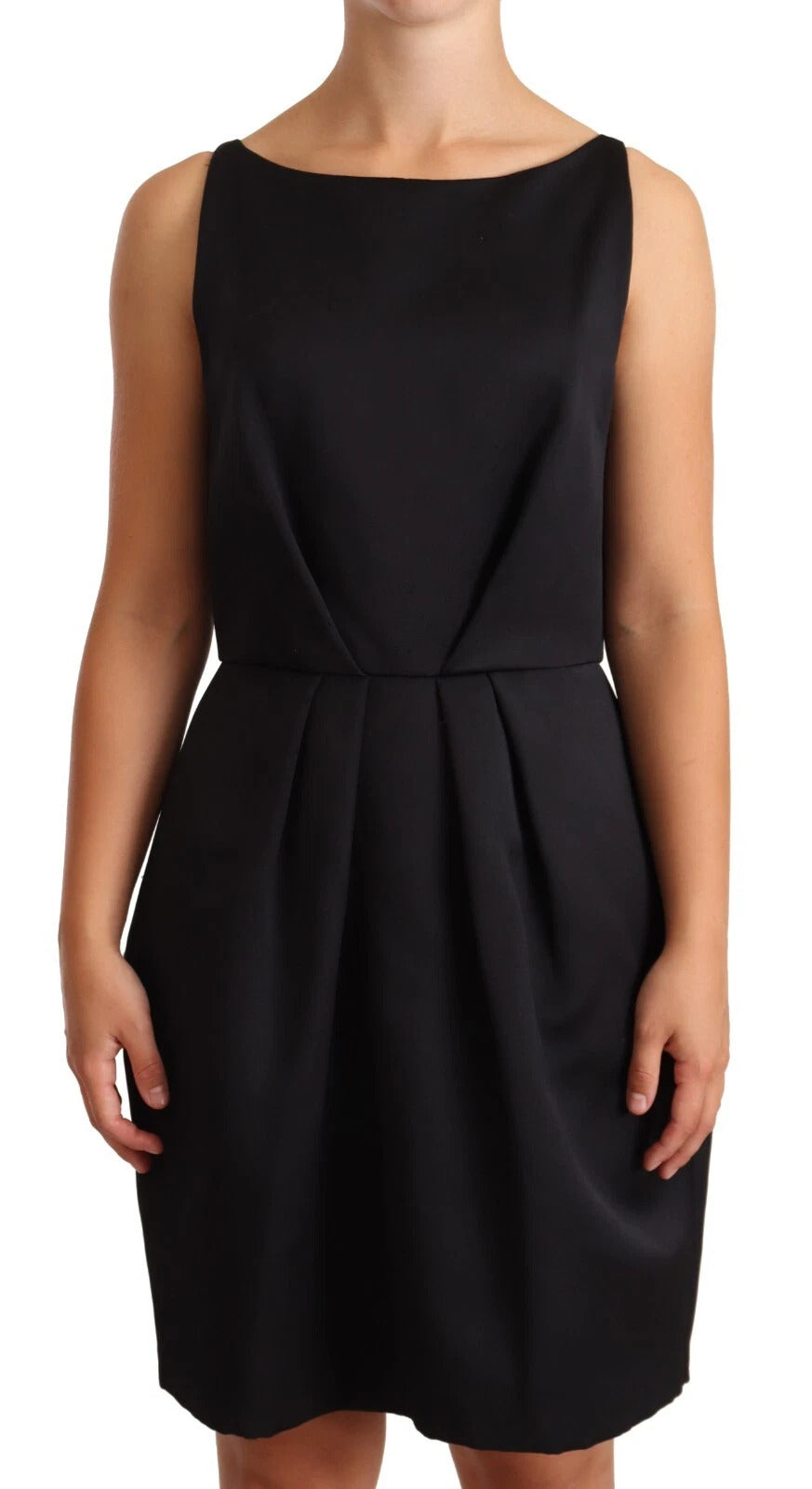Cédric Charlier Black Sleeveless Pleated Aline Knee Length Dress