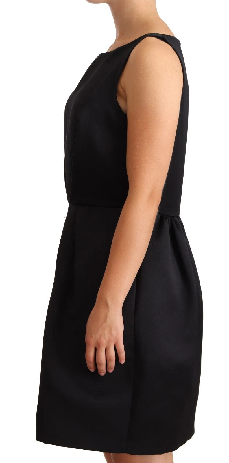 Cédric Charlier Black Sleeveless Pleated Aline Knee Length Dress | Regal Royce