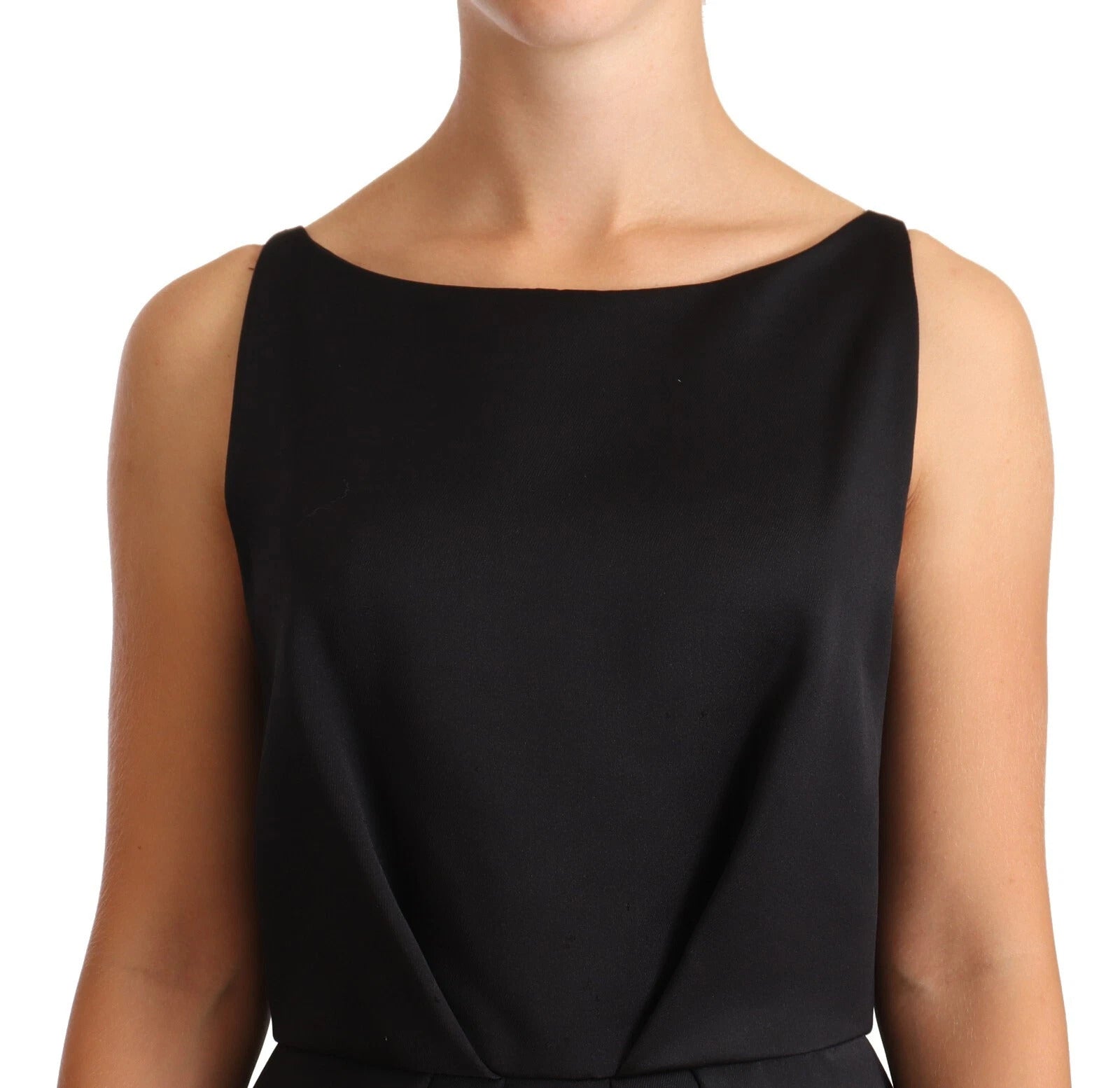 Cédric Charlier Black Sleeveless Pleated Aline Knee Length Dress | Regal Royce