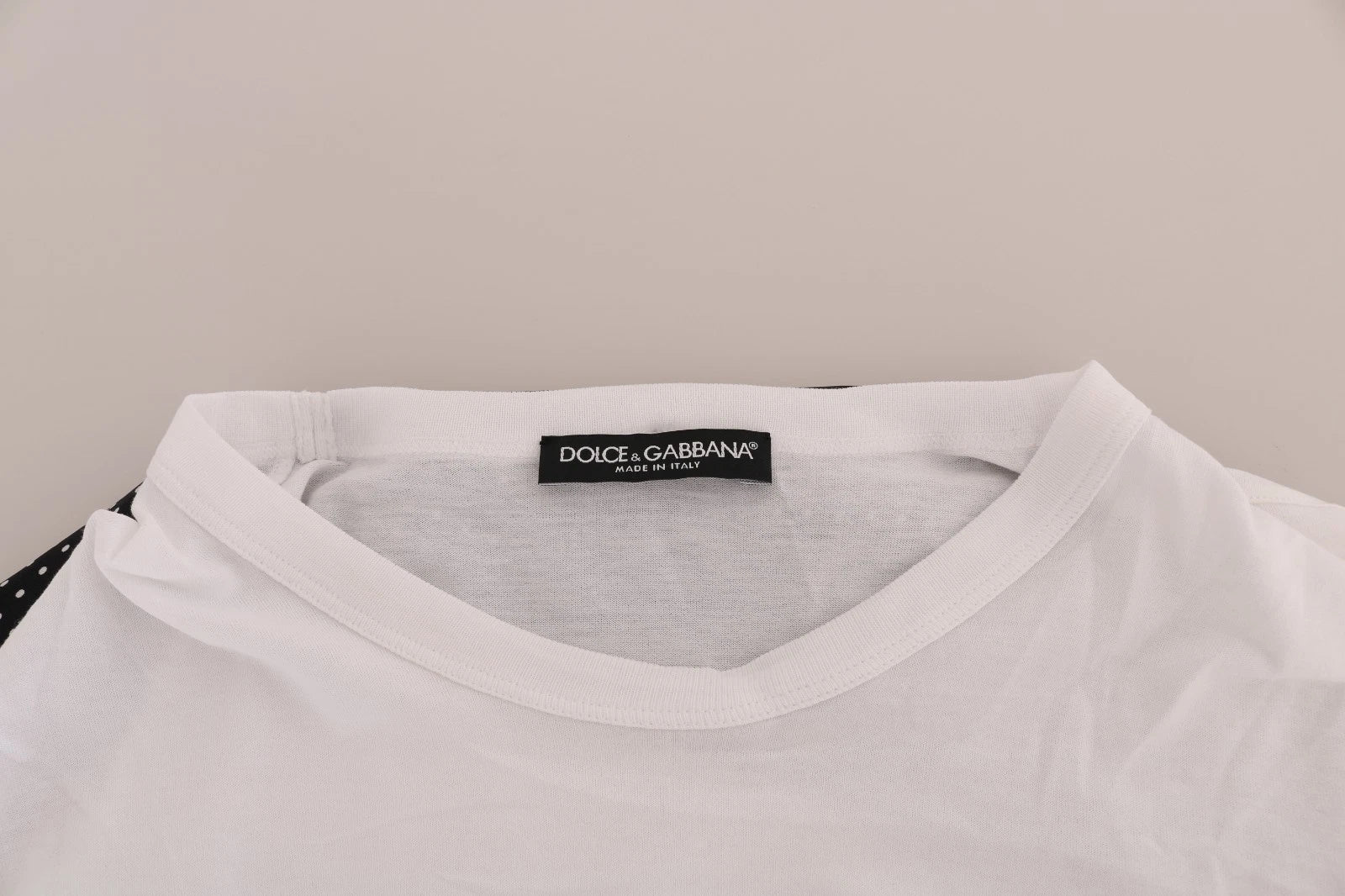 Dolce & Gabbana White Cotton Black Silk Scarf Top T-shirt | Regal Royce