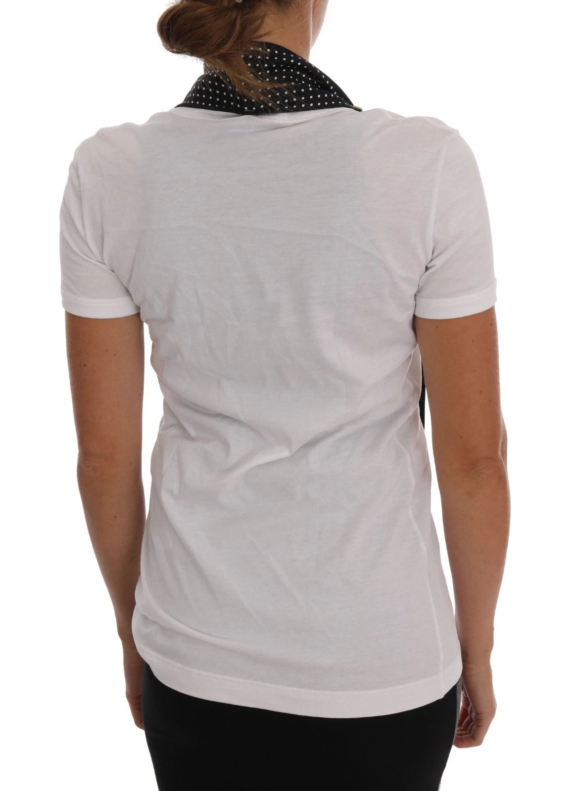 Dolce & Gabbana White Cotton Black Silk Scarf Top T-shirt | Regal Royce
